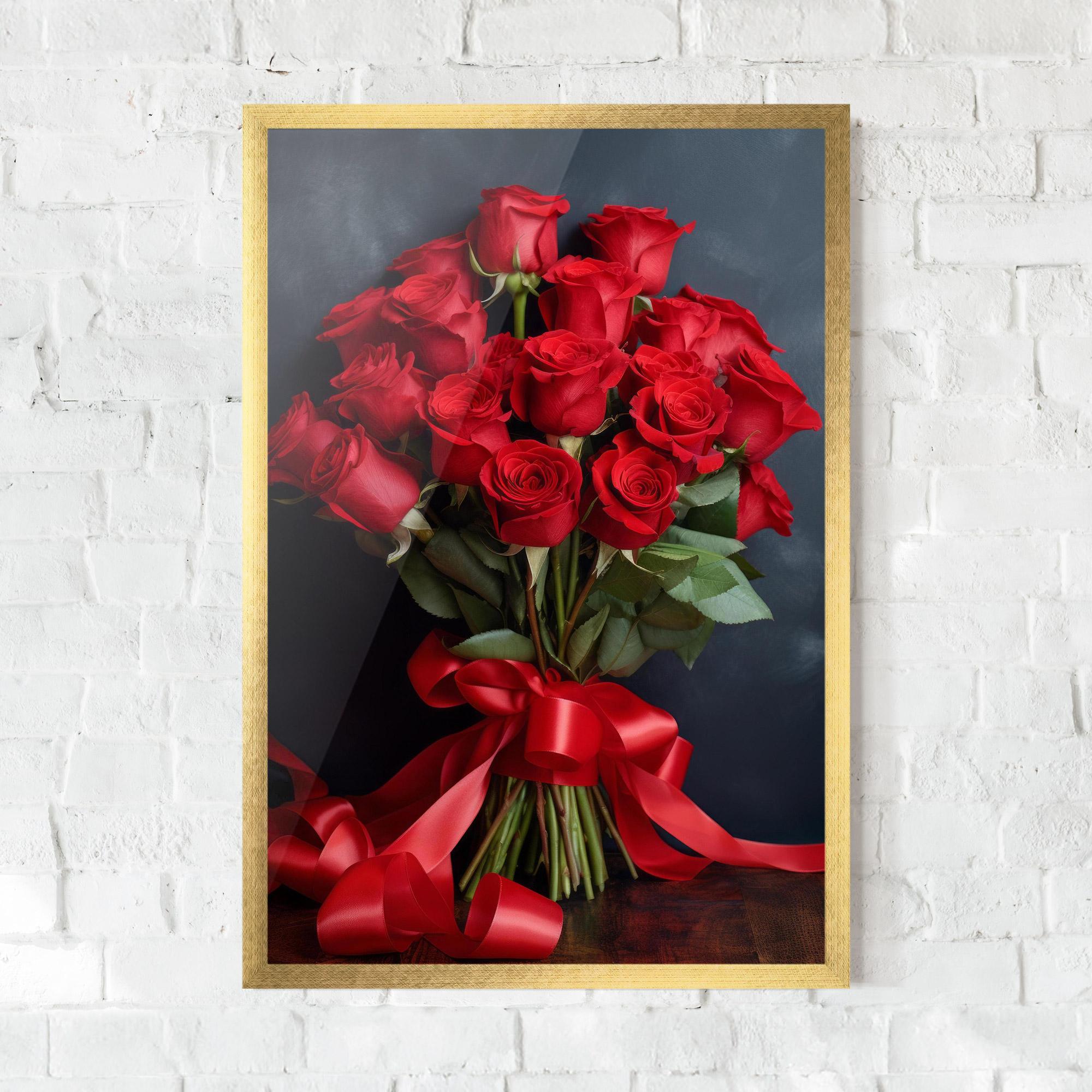 Рамкиран постер Beautiful Red Roses Bouquet mockup 0