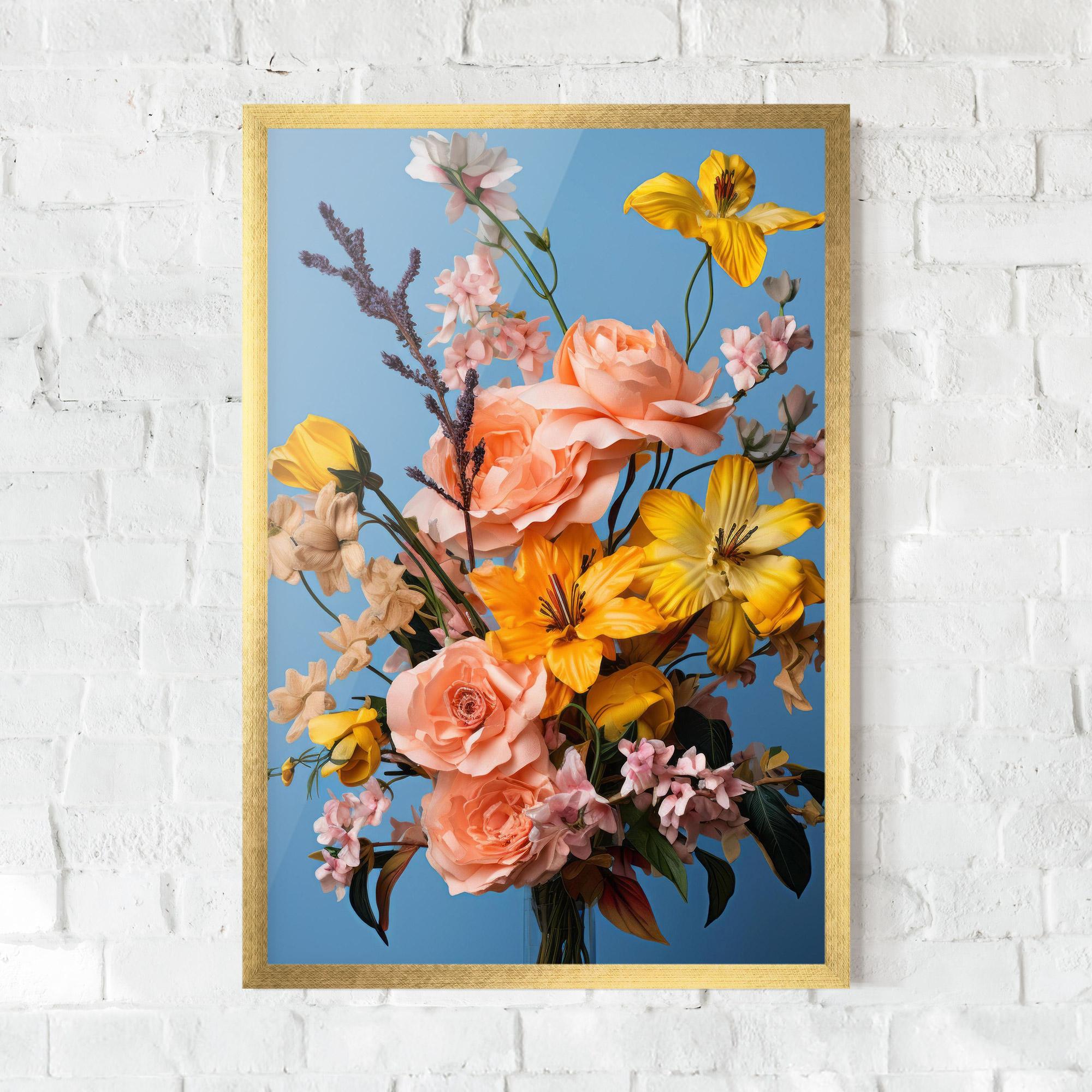 Рамкиран постер Flower Mix On Blue mockup 0