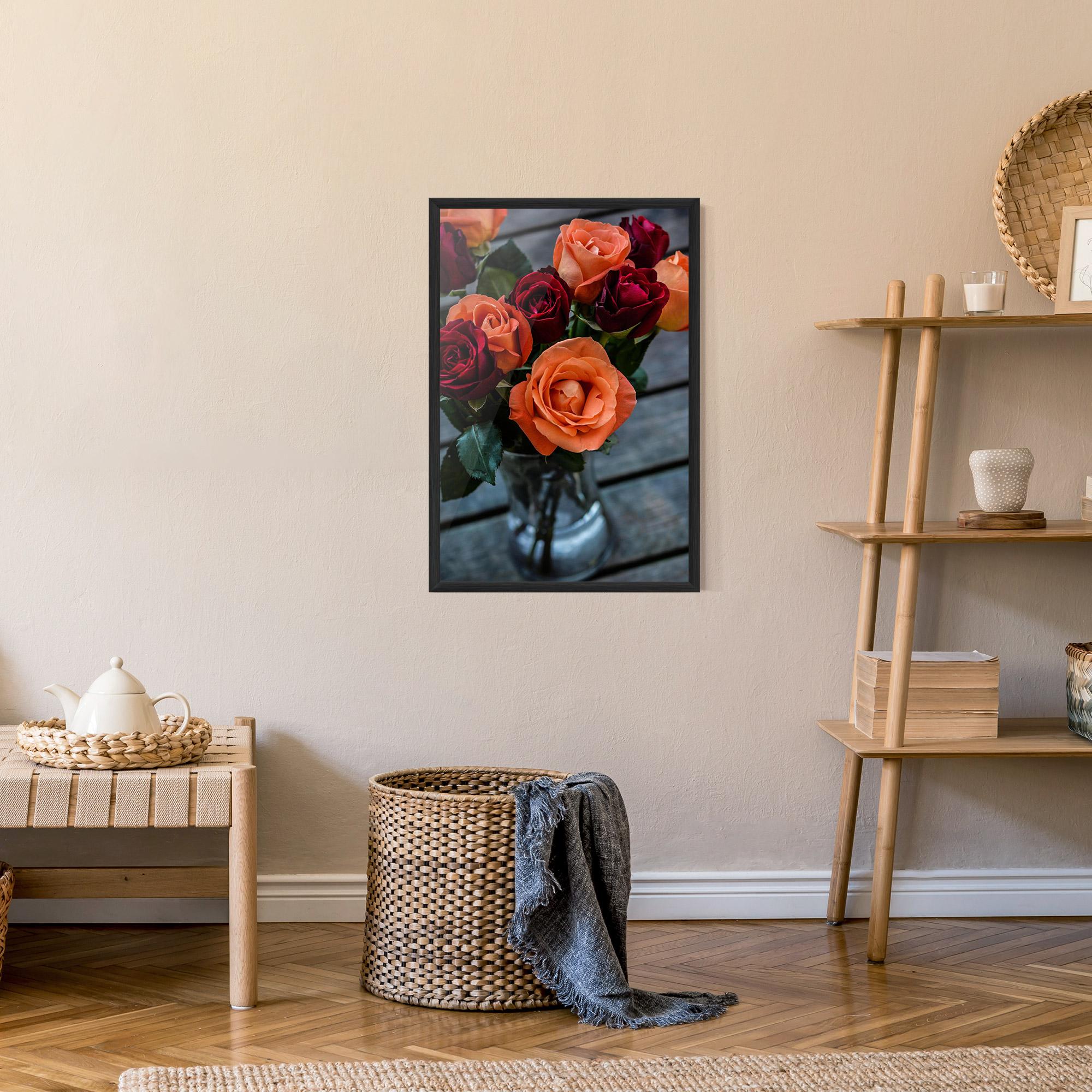 Рамкиран постер Red Orange Roses Bouquet mockup 9