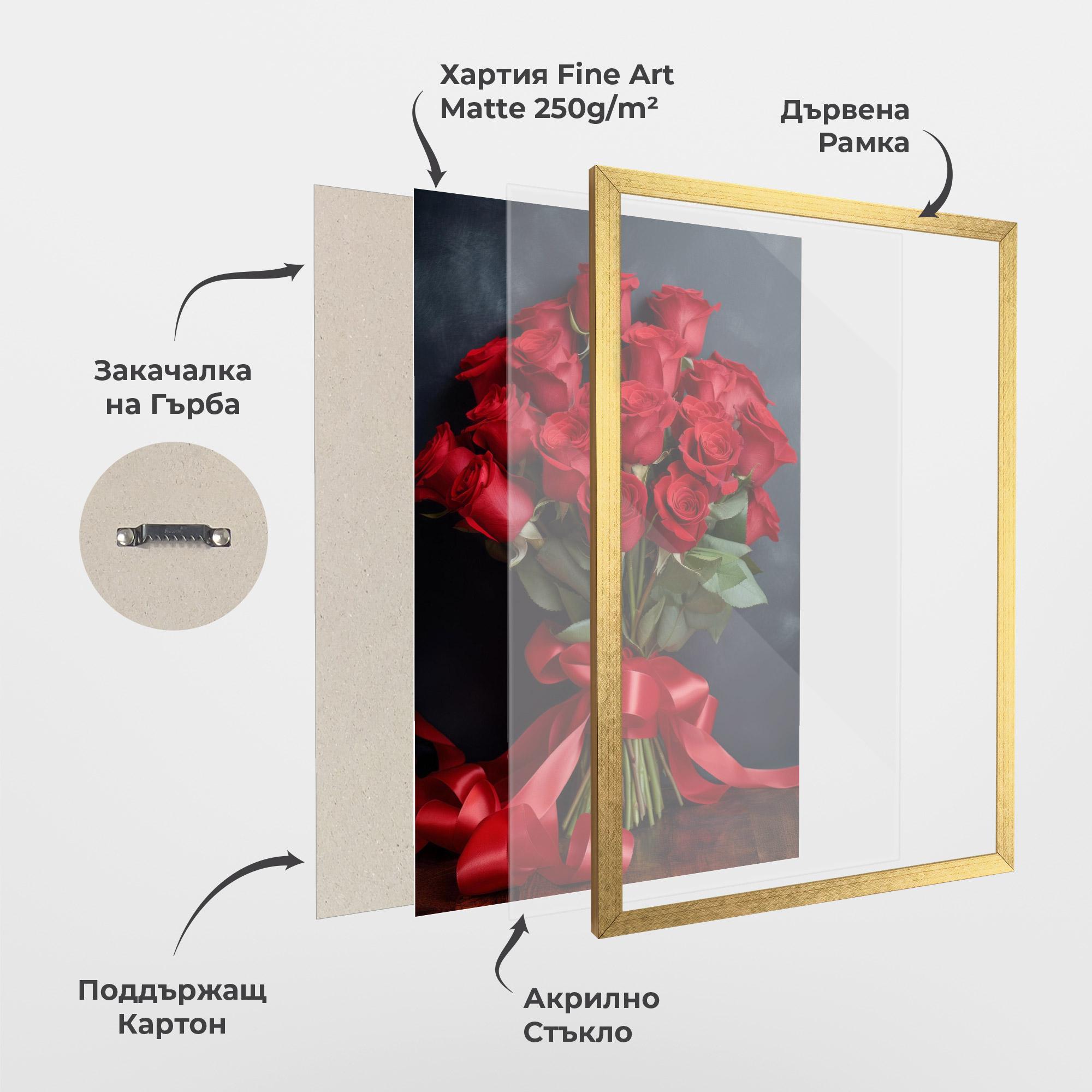 Рамкиран постер Beautiful Red Roses Bouquet mockup 1