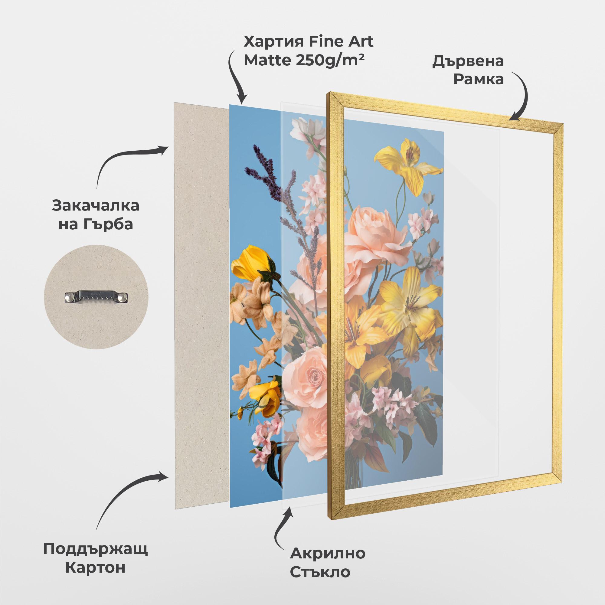 Рамкиран постер Flower Mix On Blue mockup 1