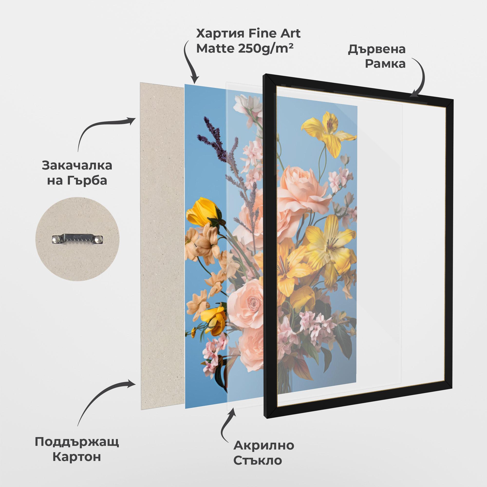 Рамкиран постер Flower Mix On Blue mockup 1