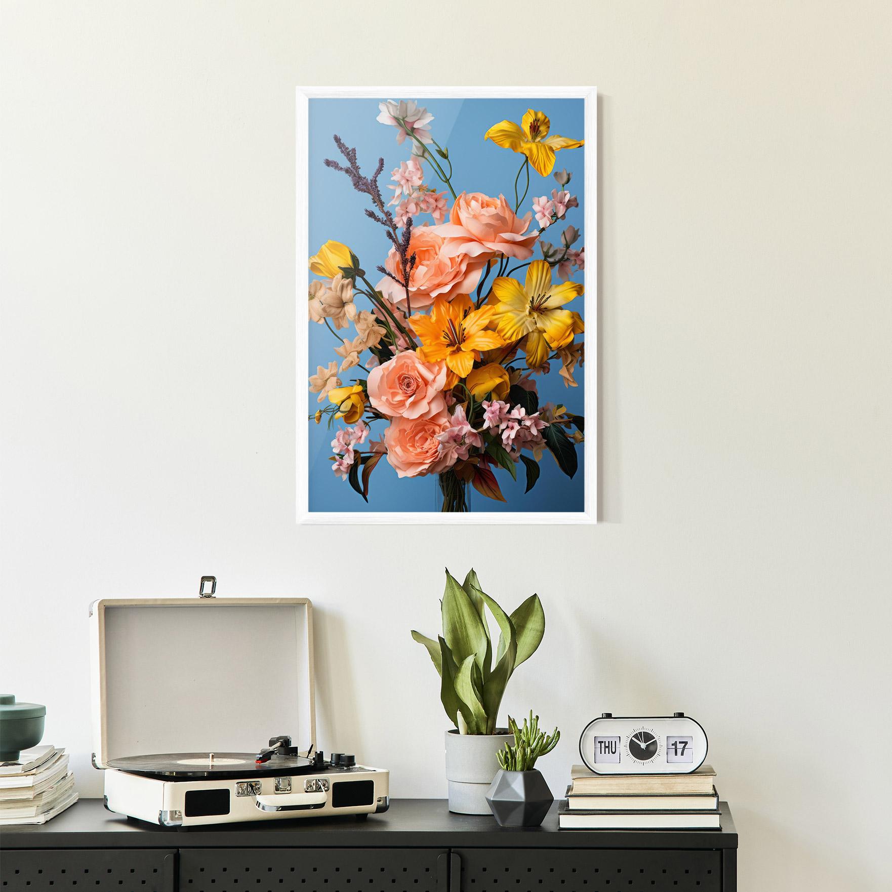 Рамкиран постер Flower Mix On Blue mockup 2