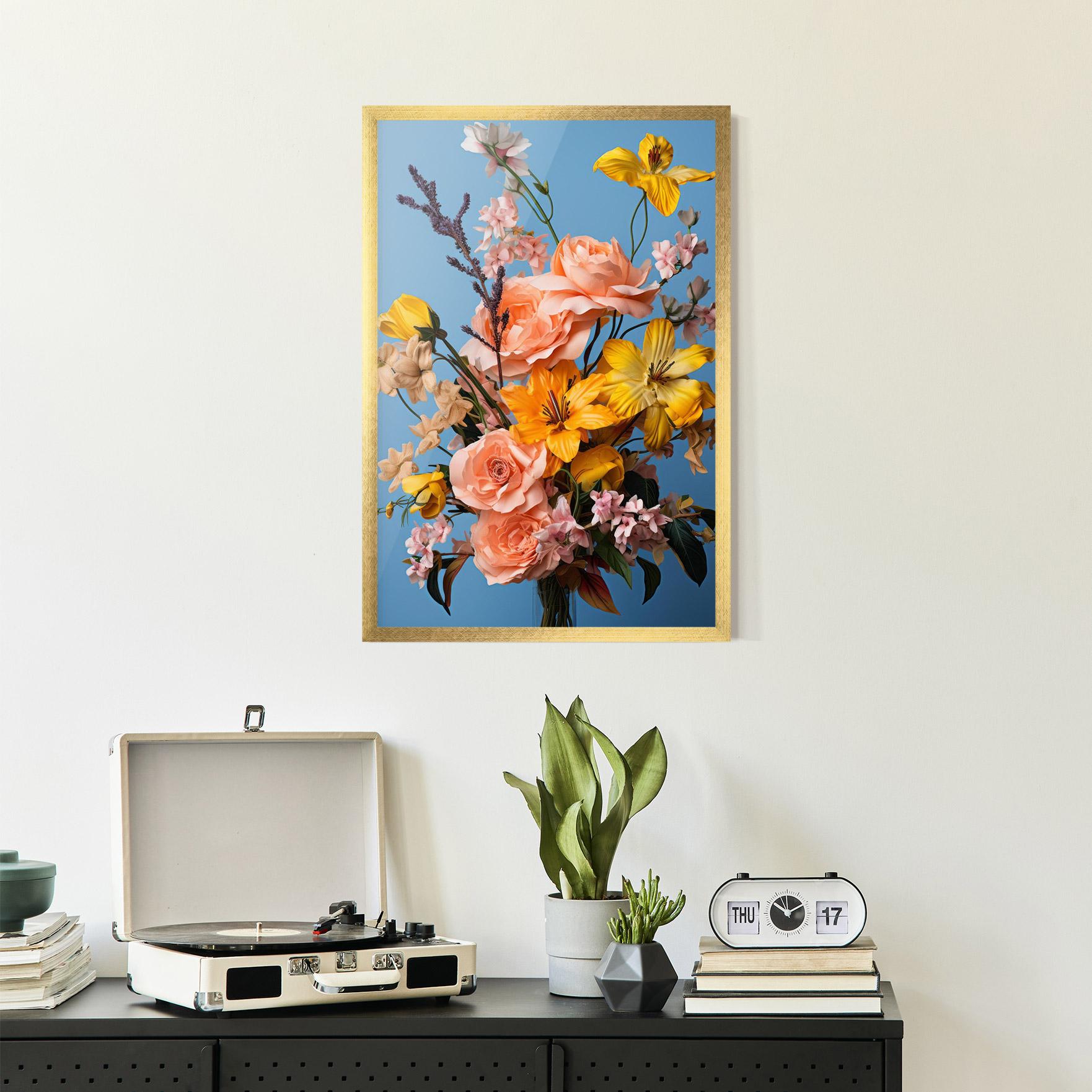 Рамкиран постер Flower Mix On Blue mockup 2