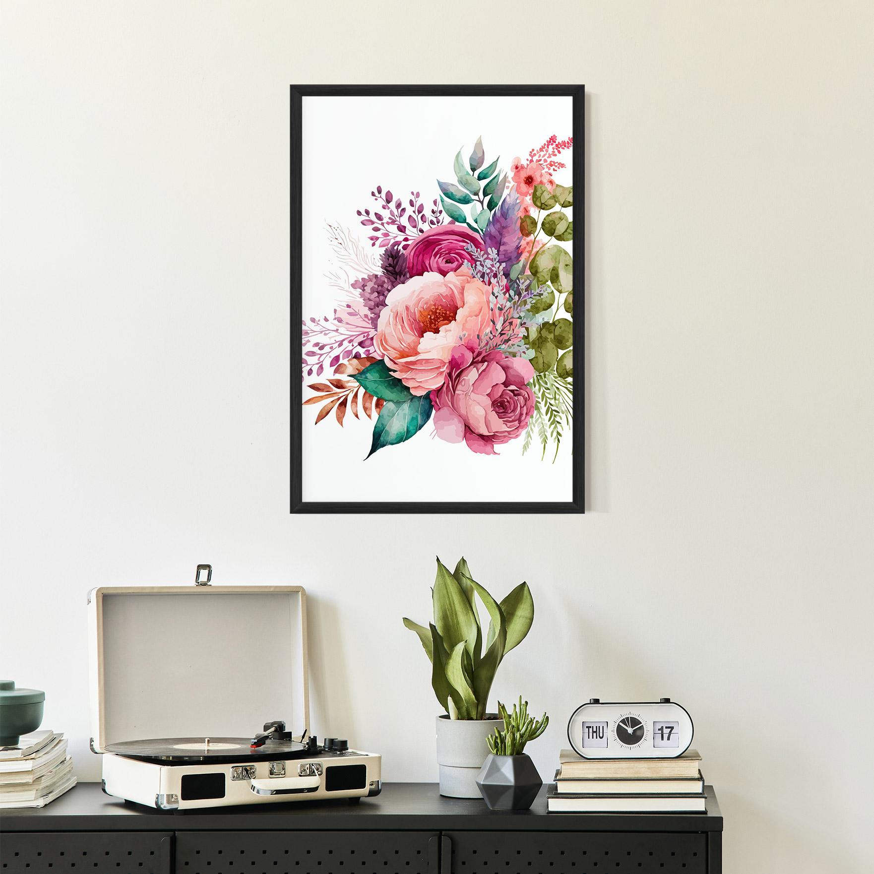 Рамкиран постер Bouquet Of Pink Roses mockup 2