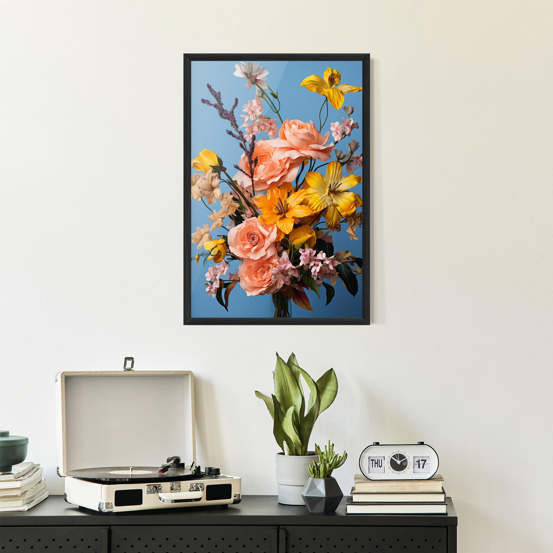 Рамкиран постер Flower Mix On Blue mockup 2