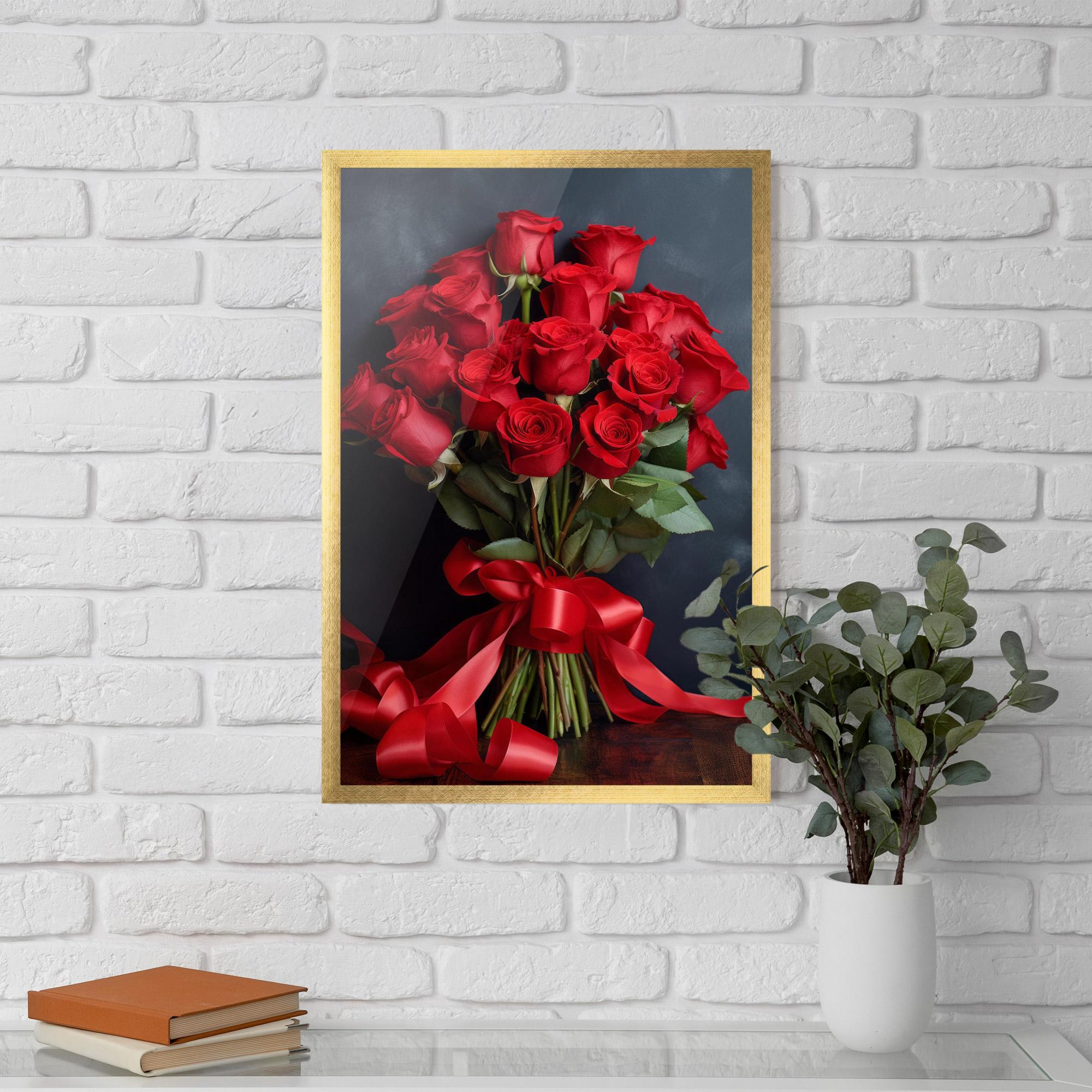 Рамкиран постер Beautiful Red Roses Bouquet mockup 5