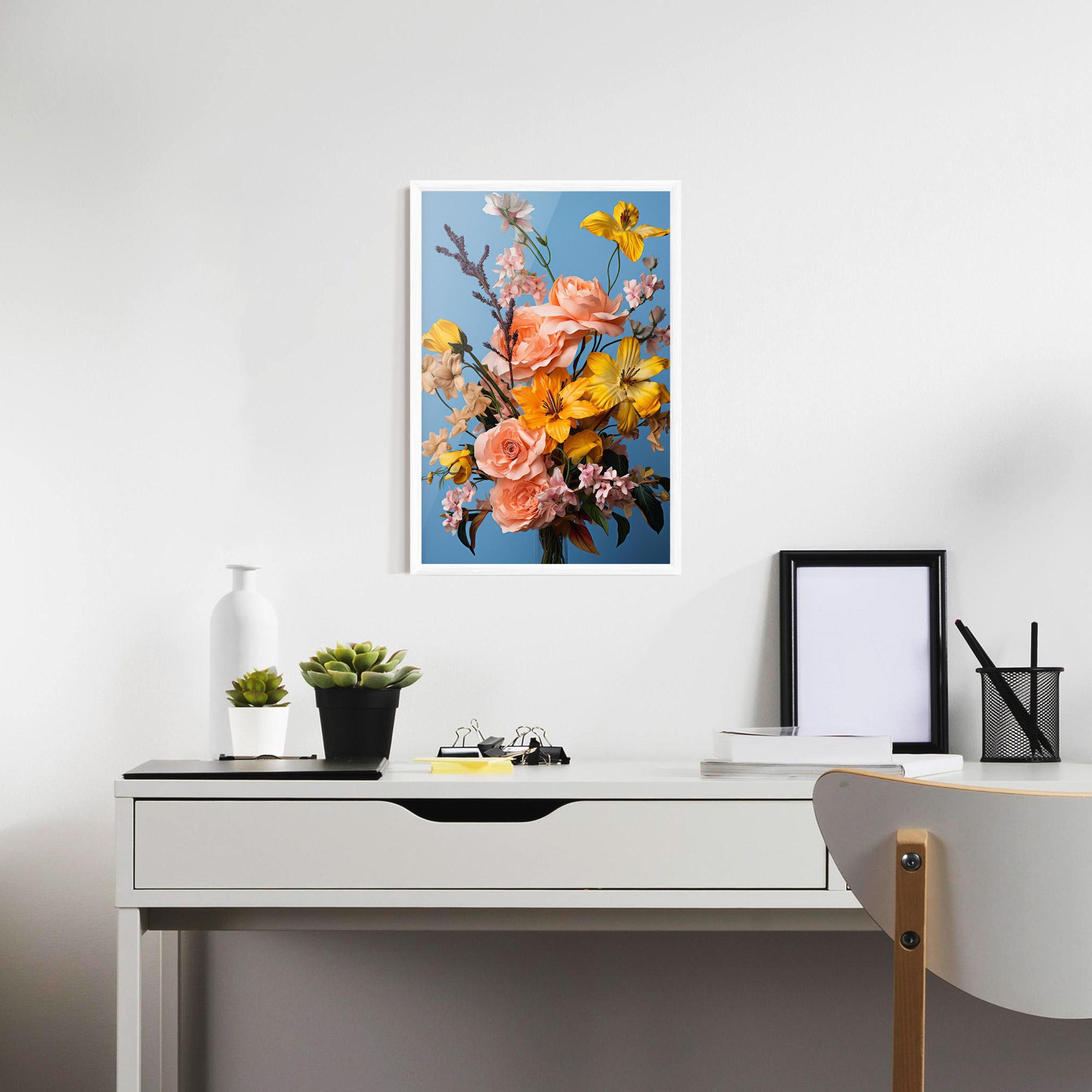 Рамкиран постер Flower Mix On Blue mockup 7