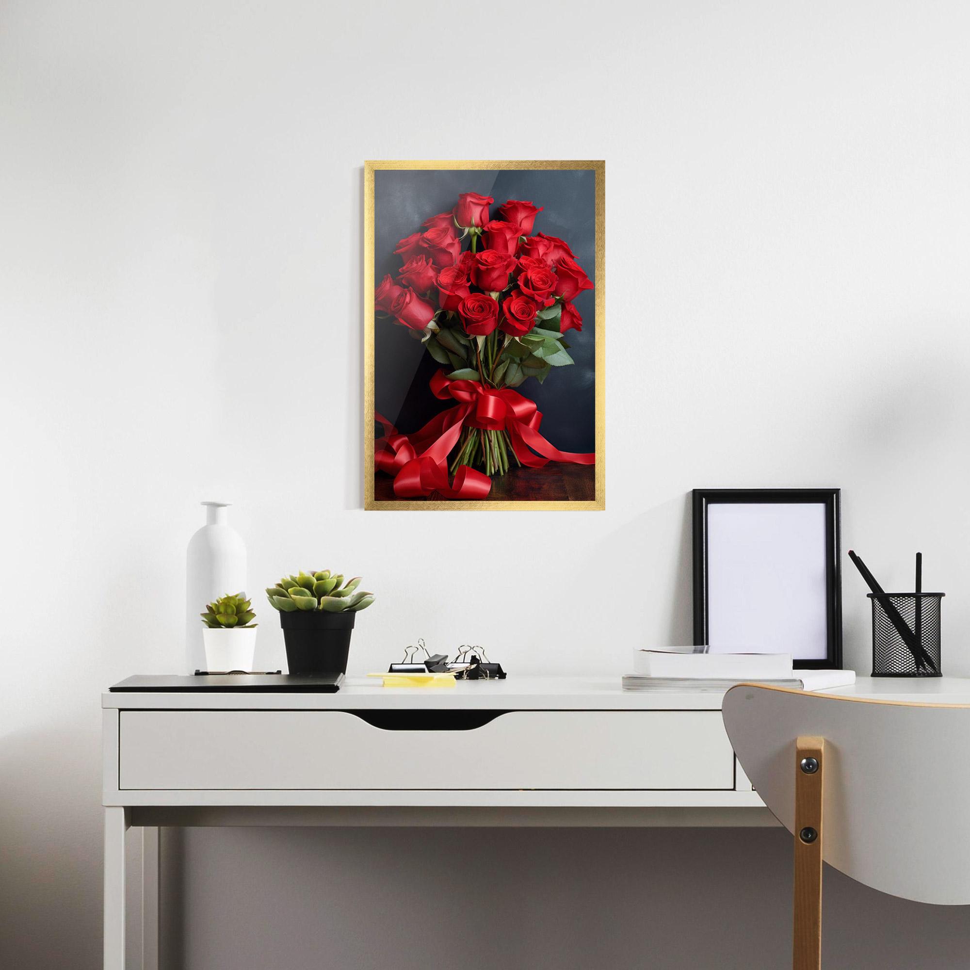 Рамкиран постер Beautiful Red Roses Bouquet mockup 7