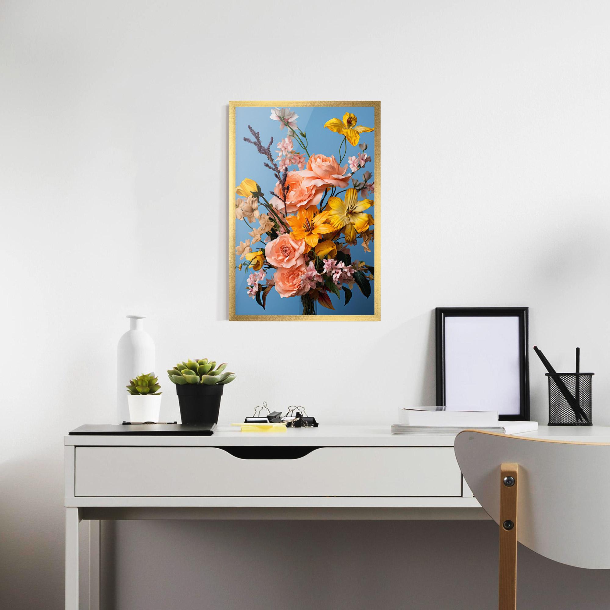 Рамкиран постер Flower Mix On Blue mockup 7