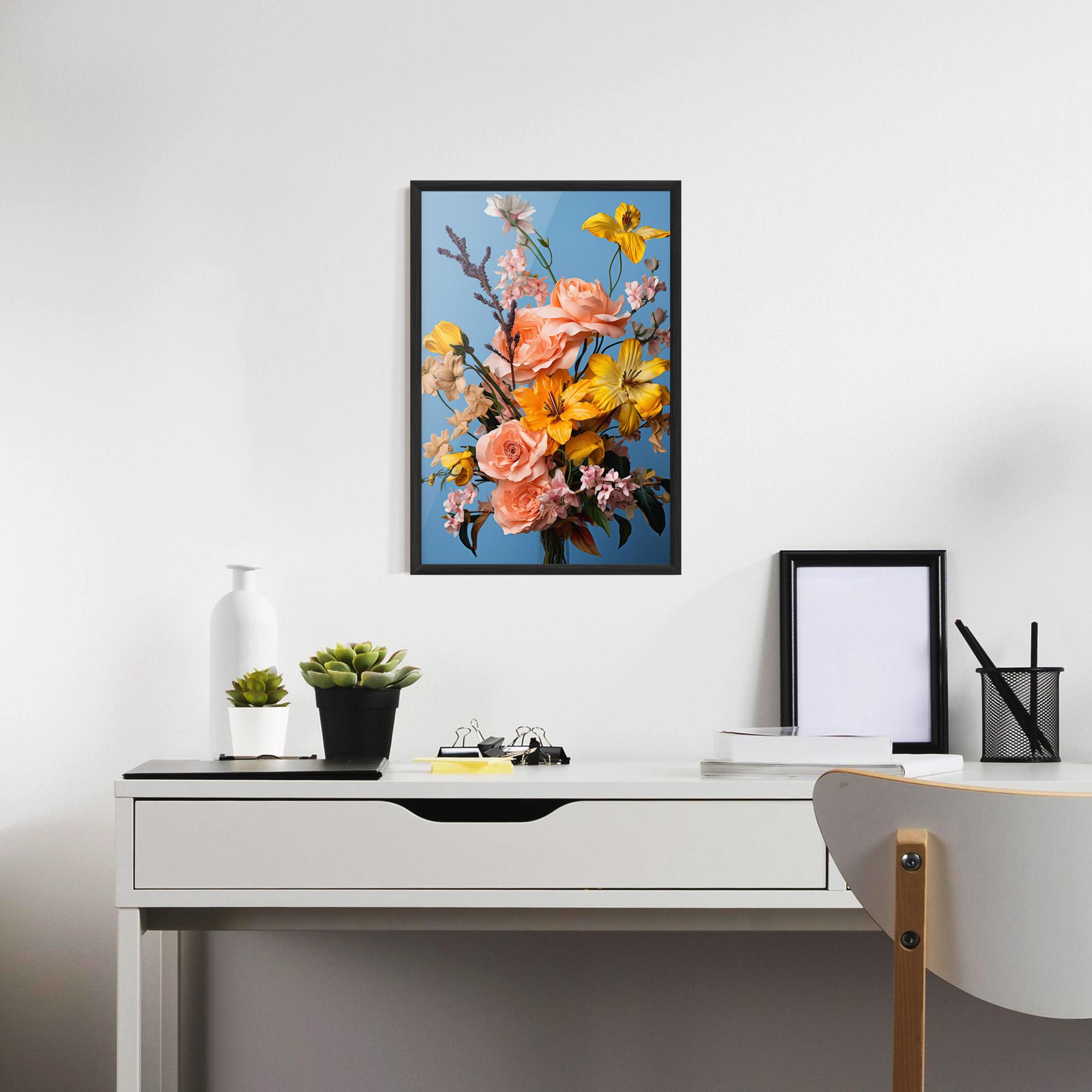 Рамкиран постер Flower Mix On Blue mockup 7