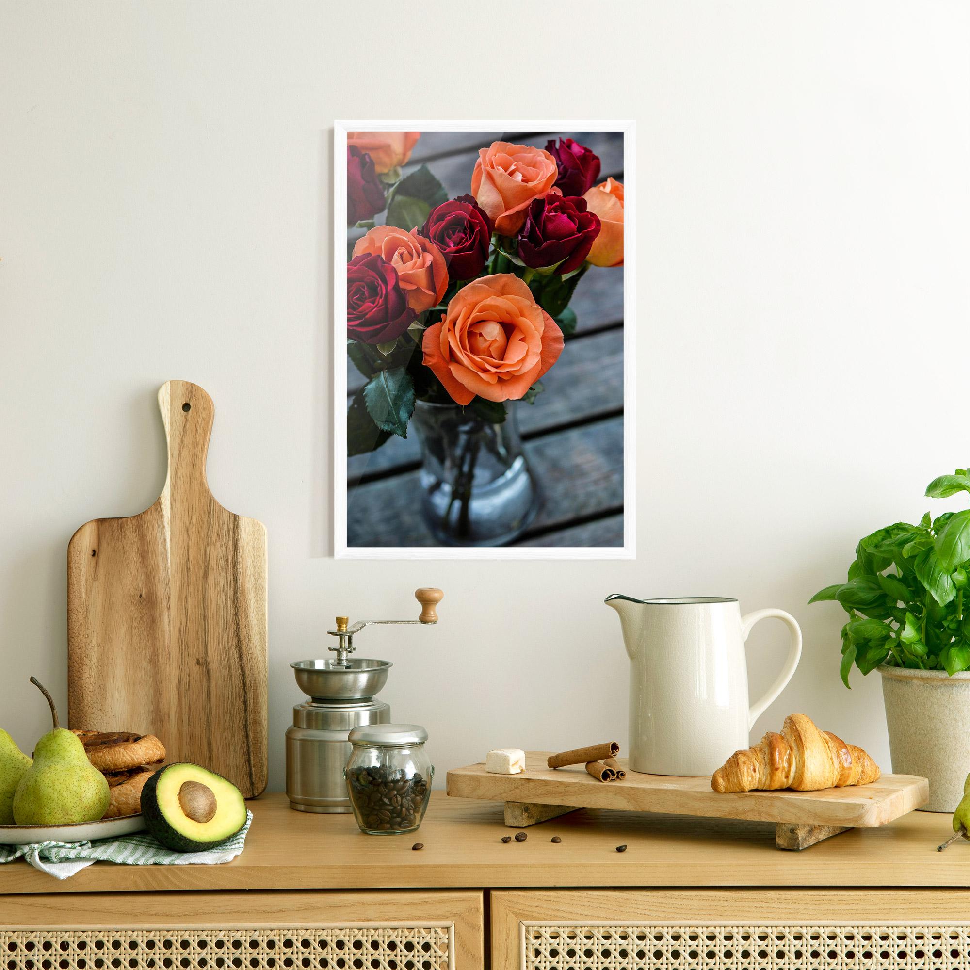 Рамкиран постер Red Orange Roses Bouquet mockup 8