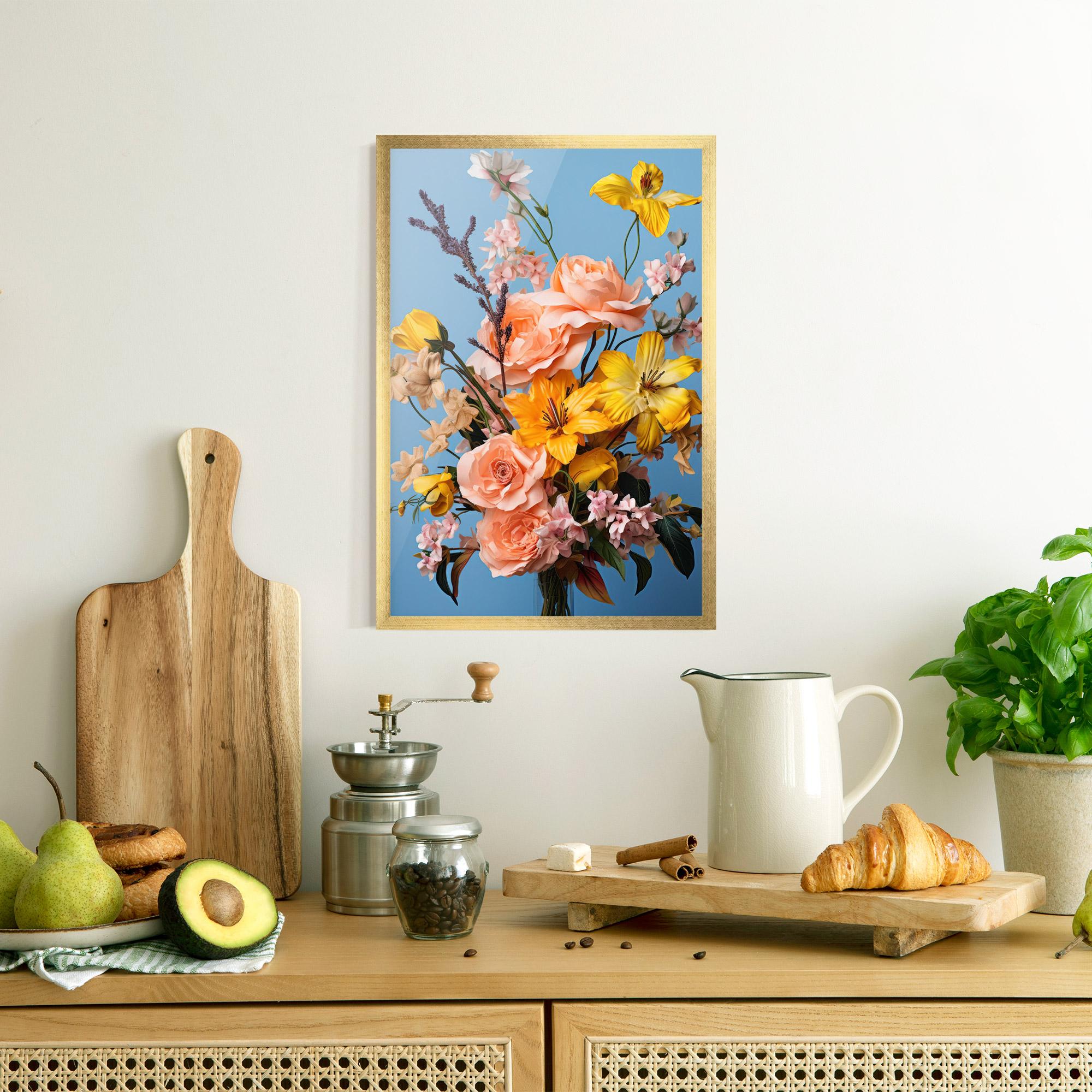 Рамкиран постер Flower Mix On Blue mockup 8