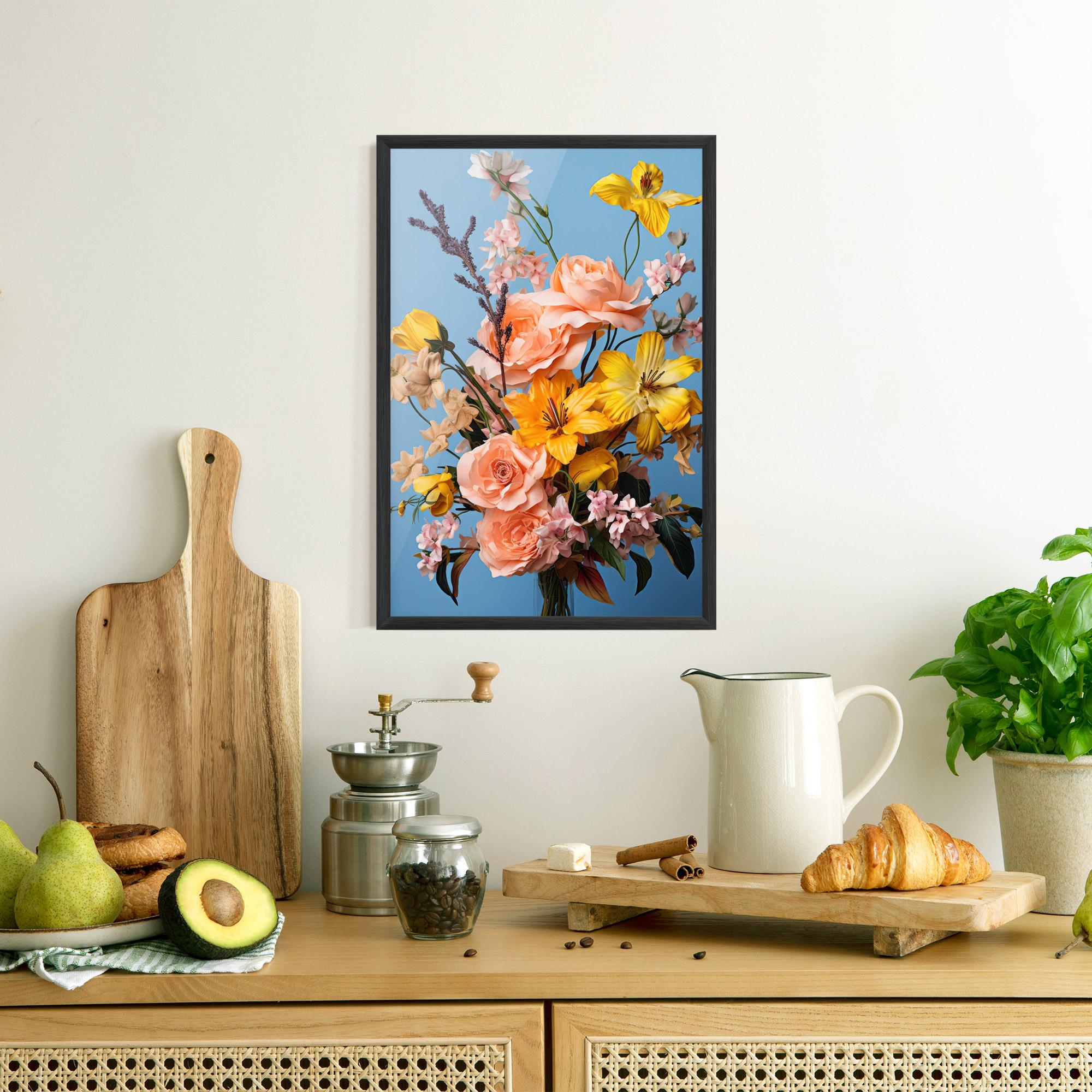 Рамкиран постер Flower Mix On Blue mockup 8