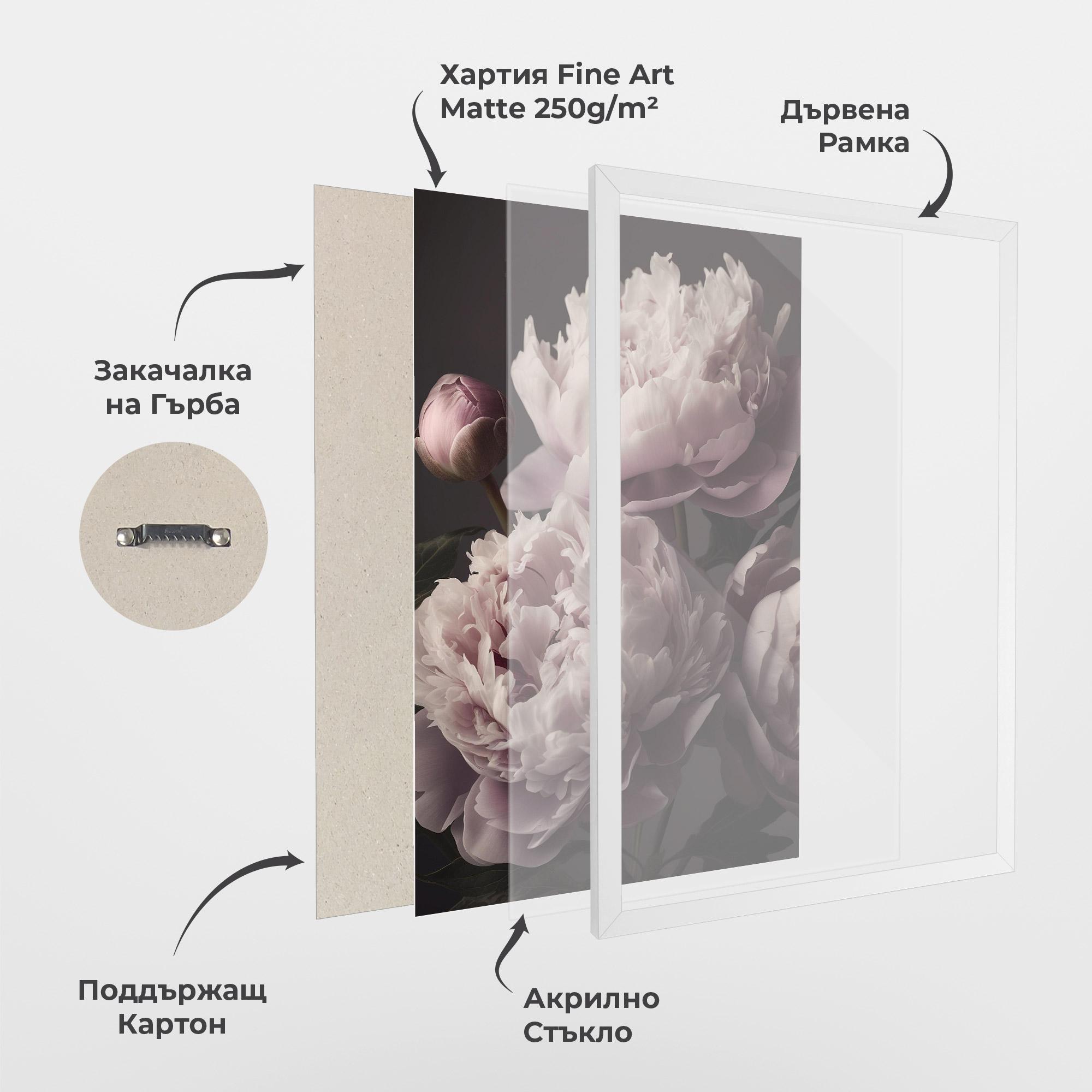 Рамкиран постер Grey Pastel Pink Peony mockup 1