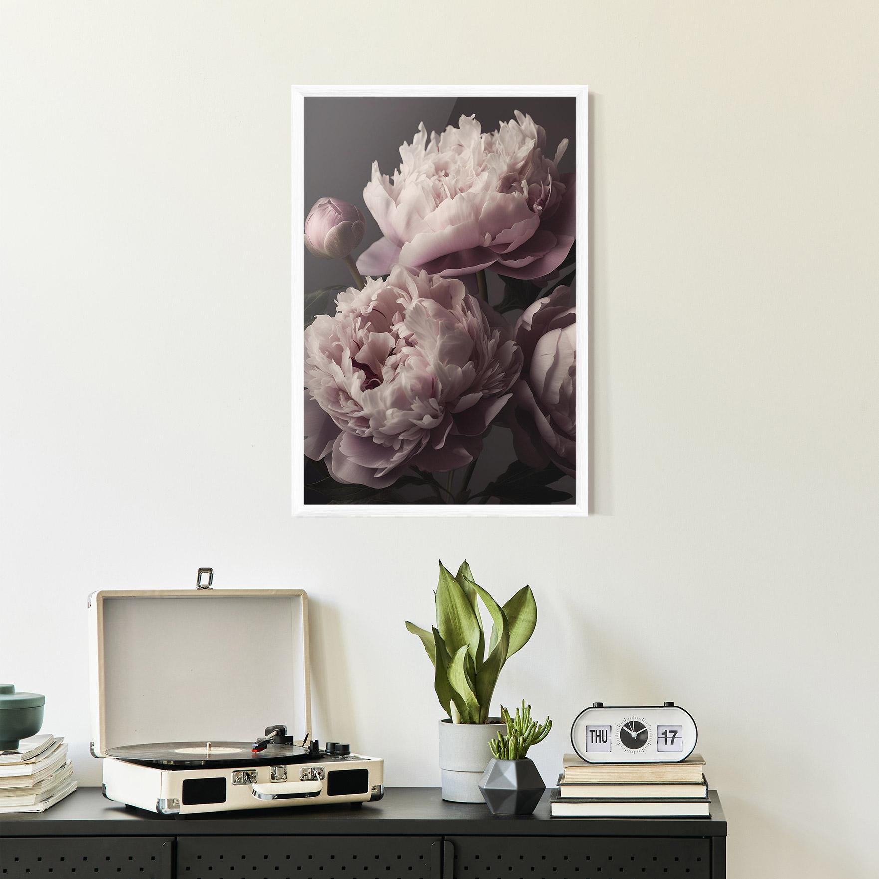 Рамкиран постер Grey Pastel Pink Peony mockup 2