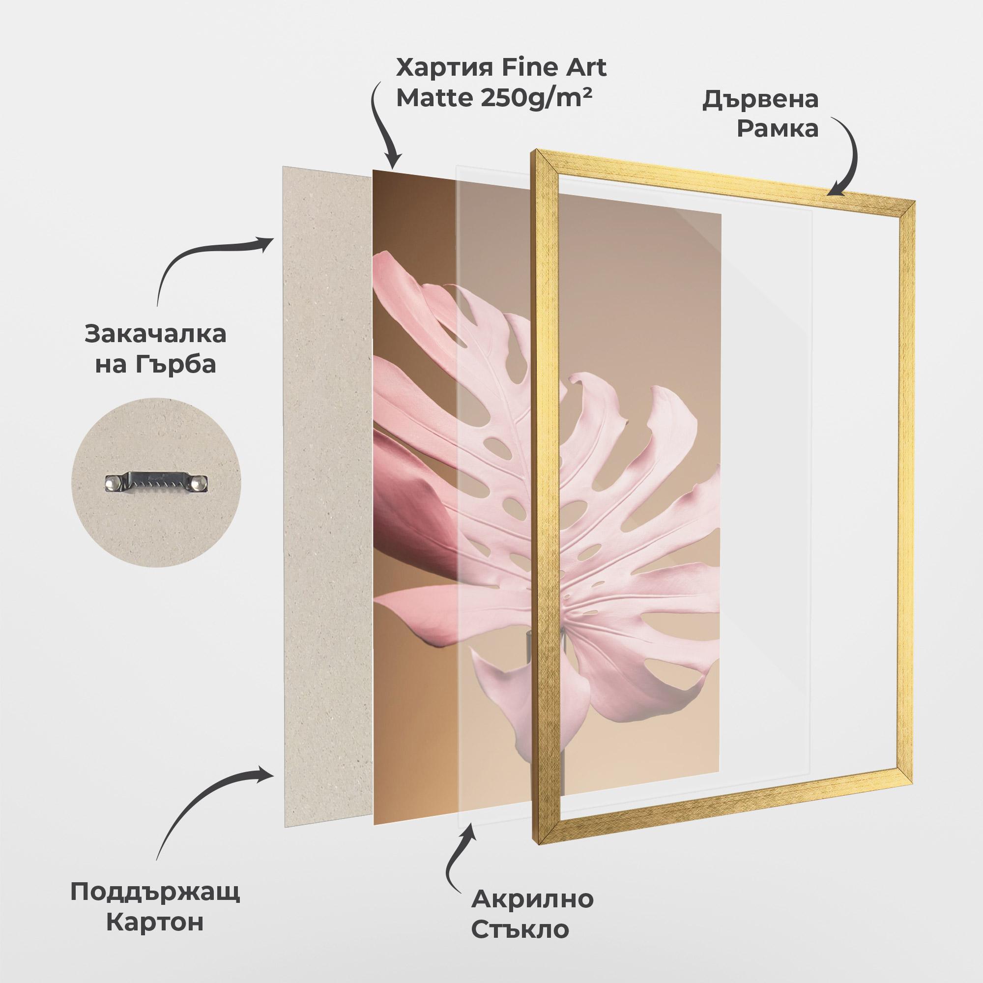 Рамкиран постер Exotic Pink Leaf mockup 1