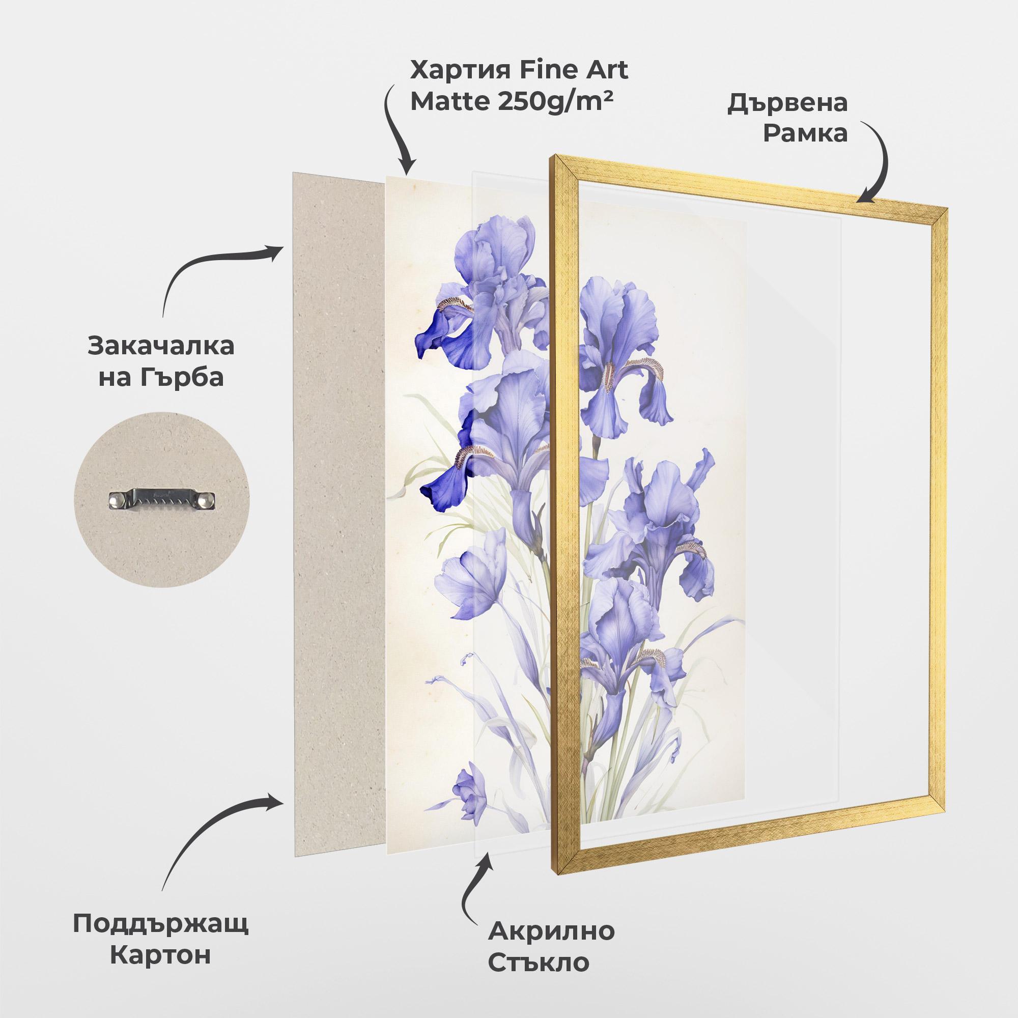 Рамкиран постер Purple Iris On Cream mockup 1