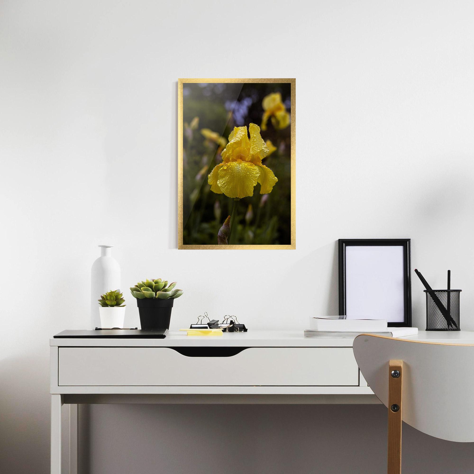 Рамкиран постер Yellow Iris After Rain mockup 7