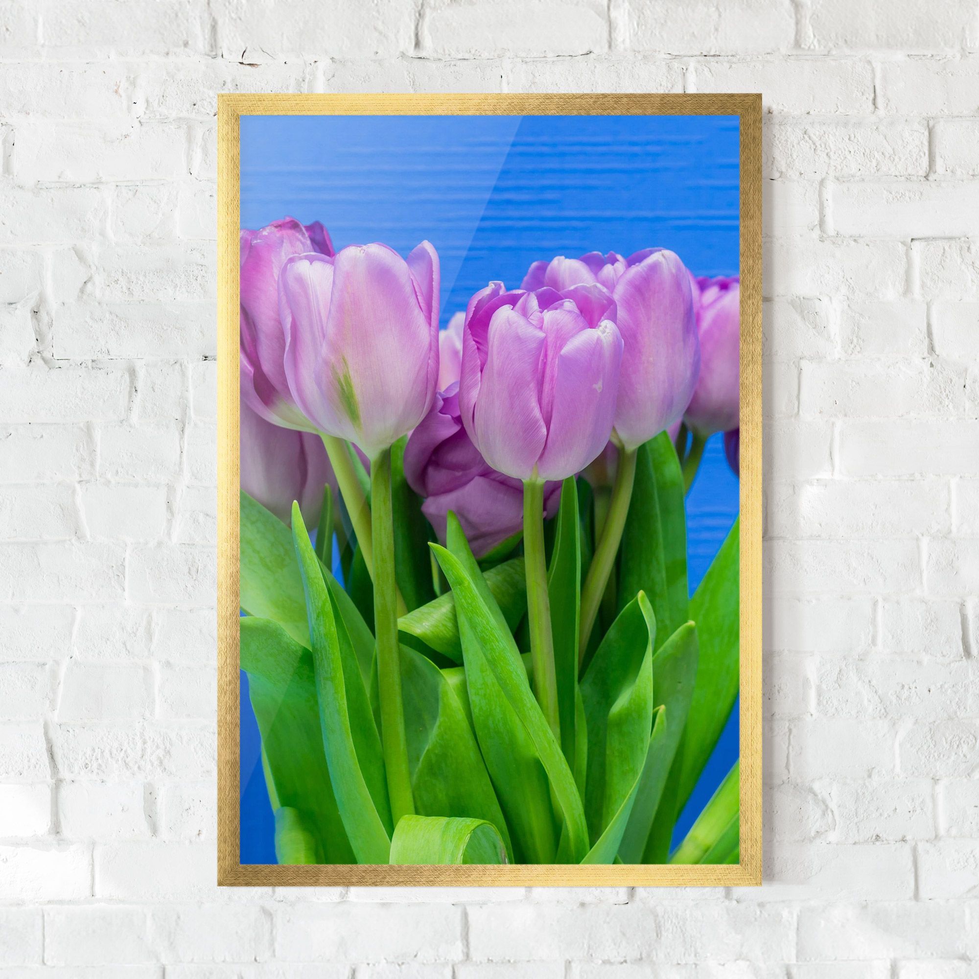 Purple Tulips On Blue mockup 0