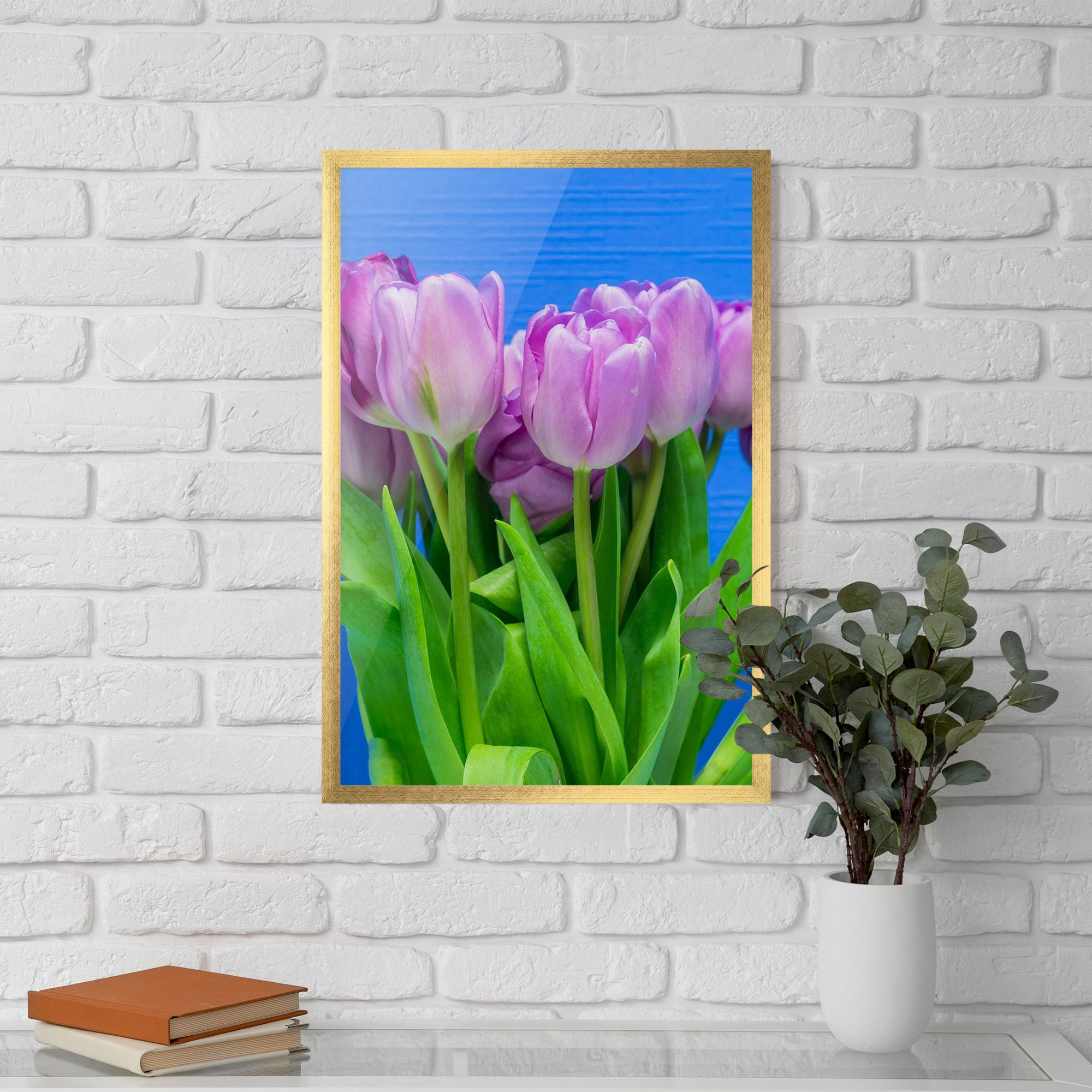 Purple Tulips On Blue mockup 5