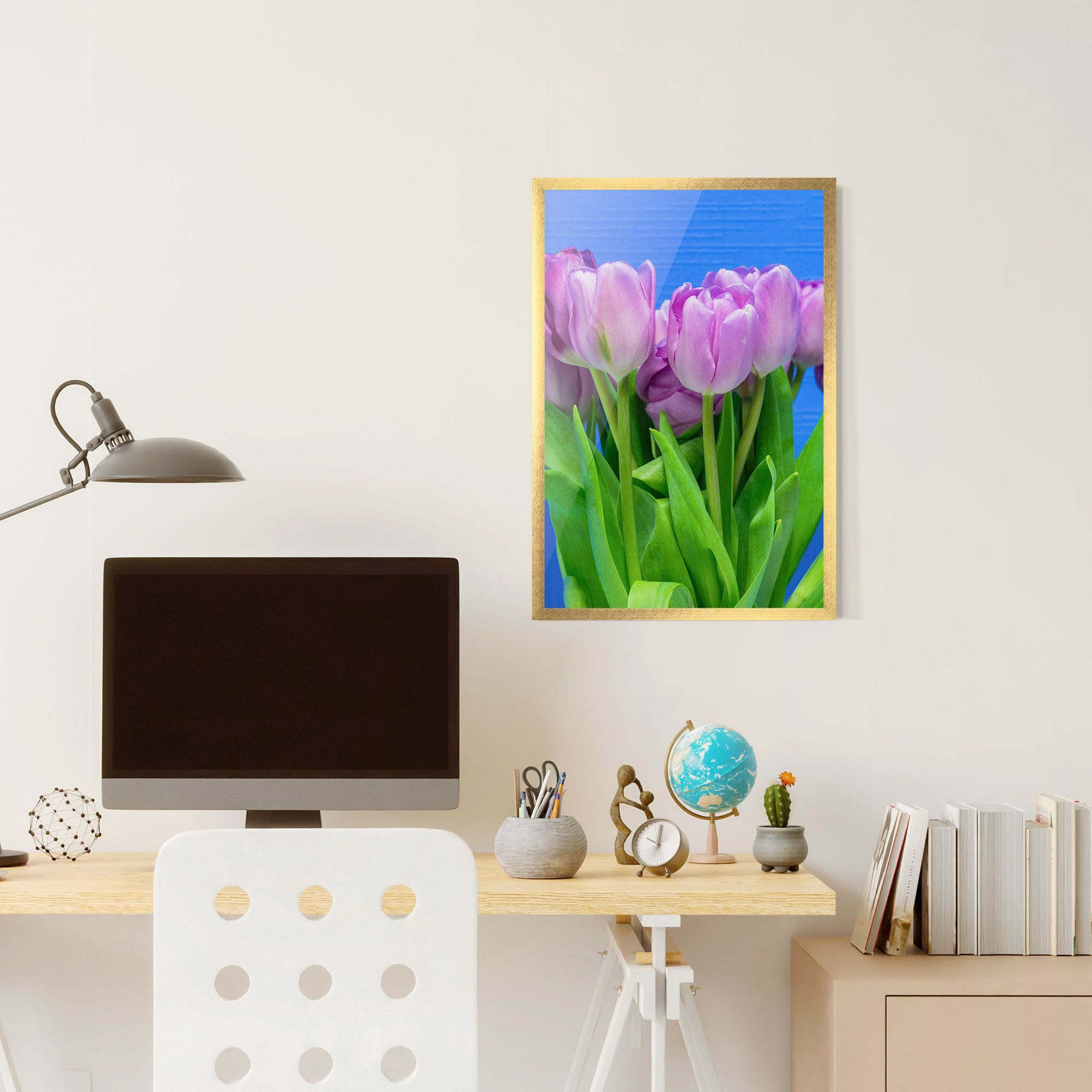 Purple Tulips On Blue mockup 6