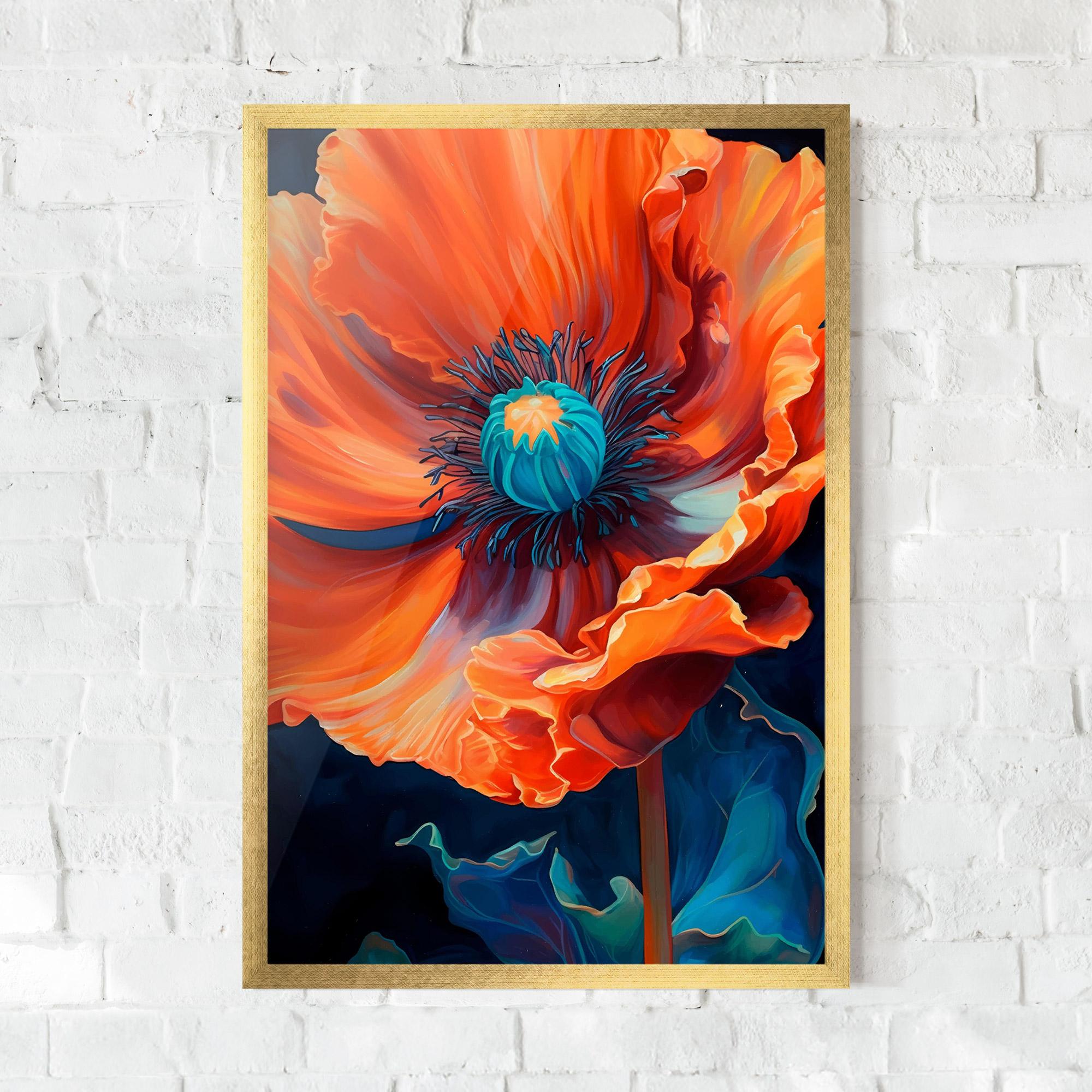 Рамкиран постер Orange Blue Poppy mockup 0