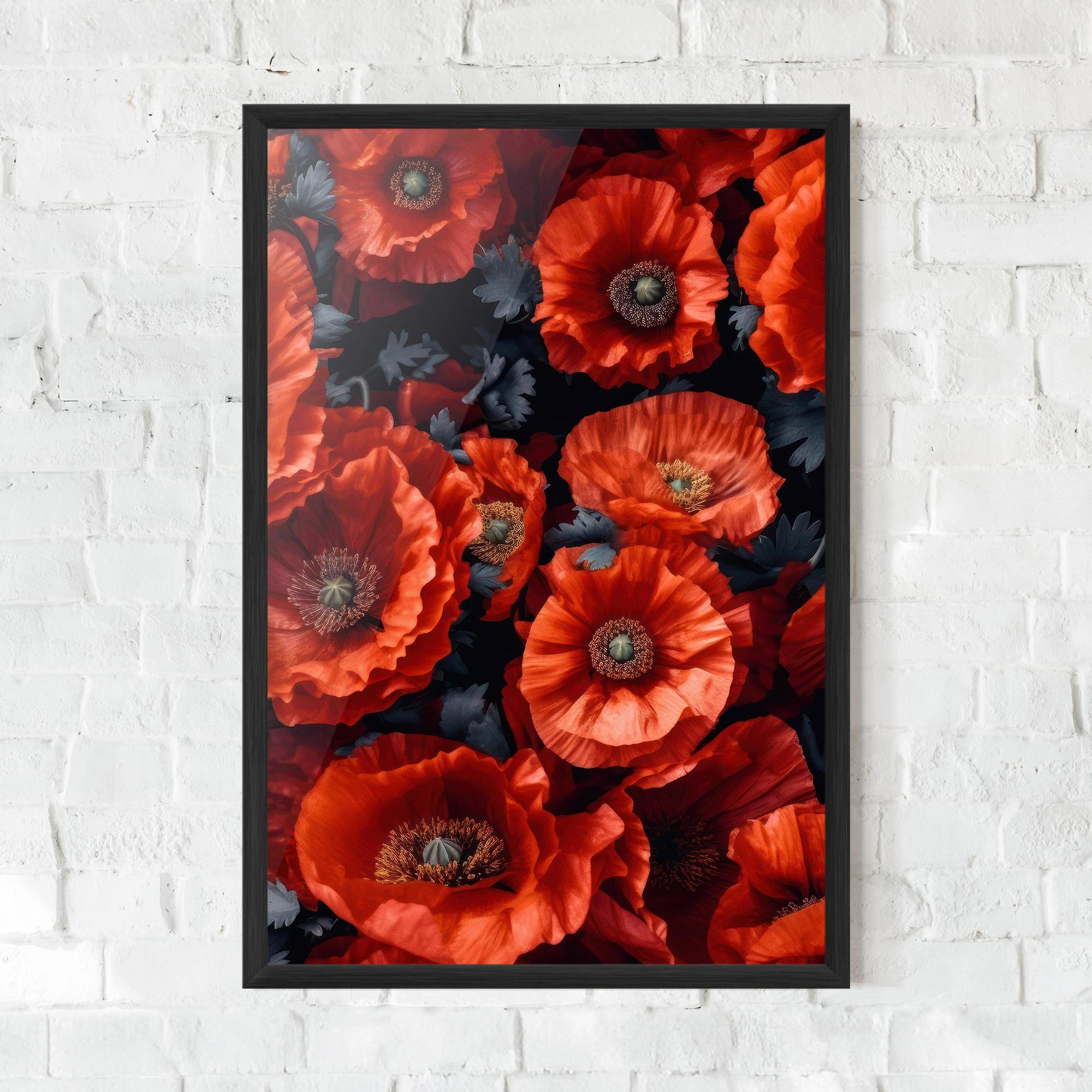 Рамкиран постер Black Red Poppies mockup 0
