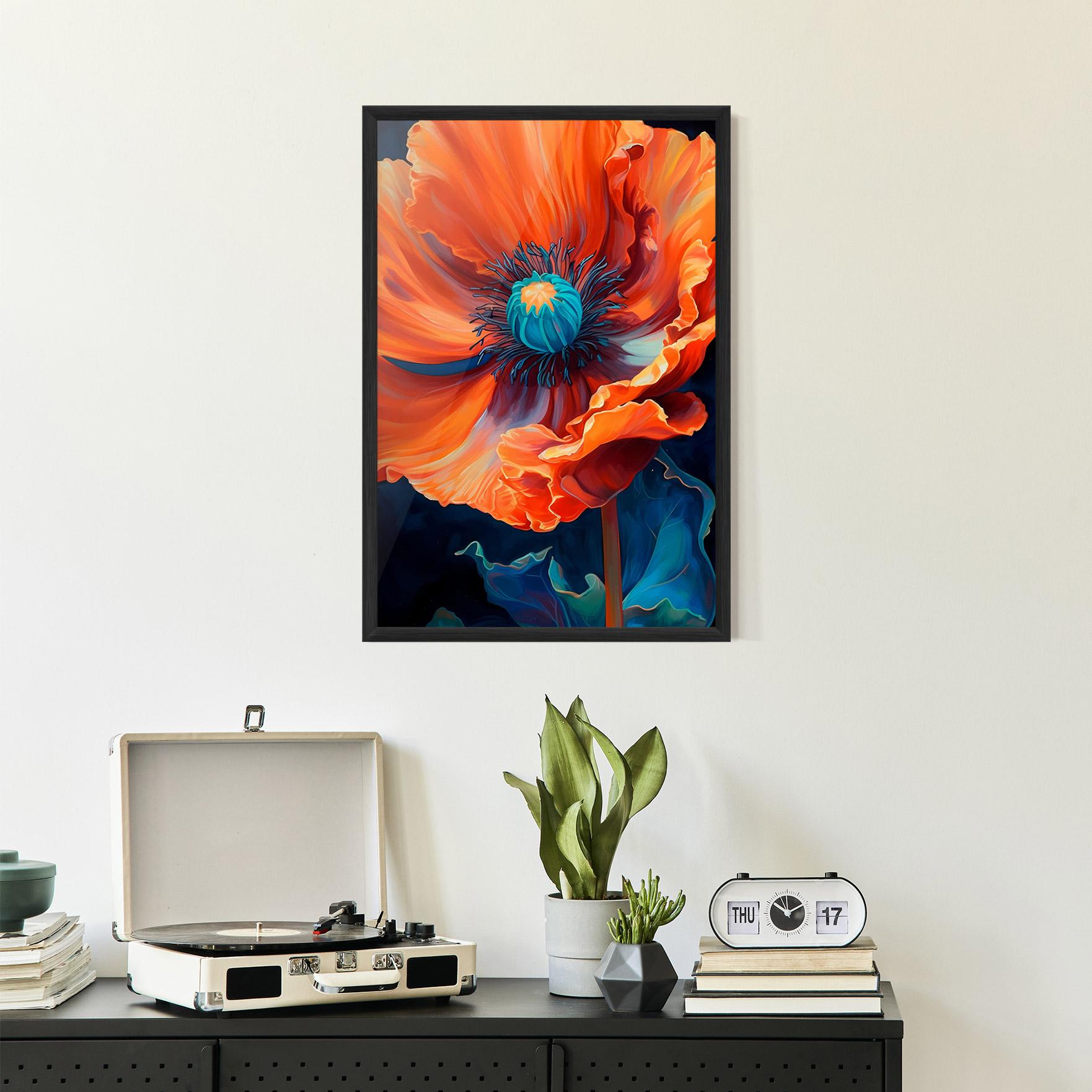 Рамкиран постер Orange Blue Poppy mockup 2