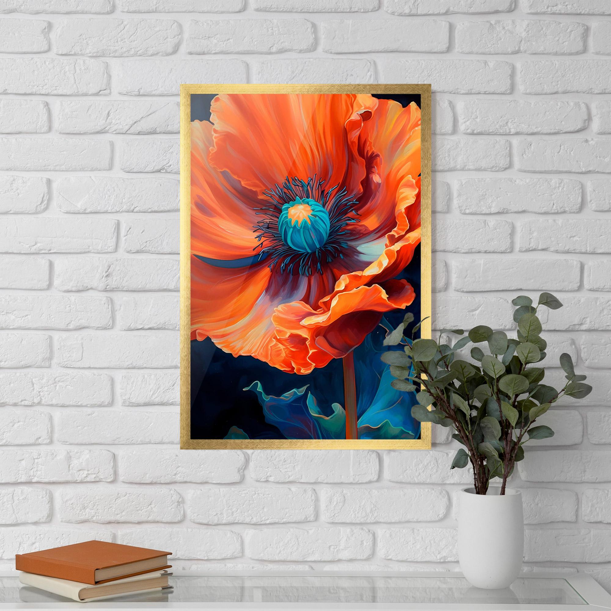 Рамкиран постер Orange Blue Poppy mockup 5