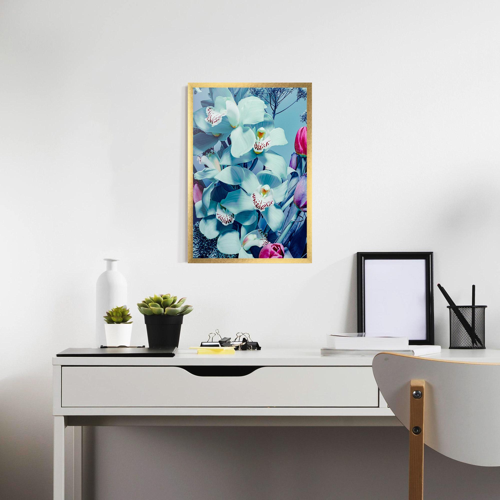 Рамкиран постер Light Blue Orchids mockup 7