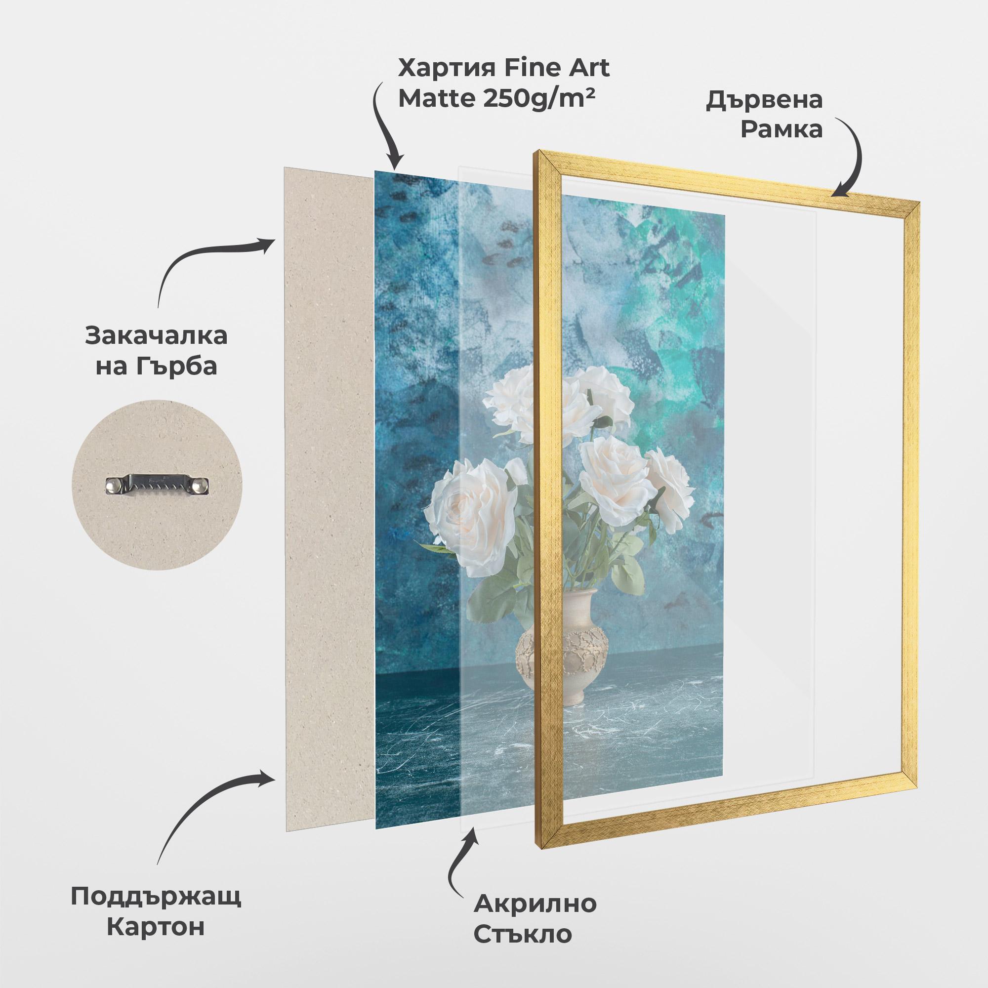 Рамкиран постер White Roses On Blue mockup 1