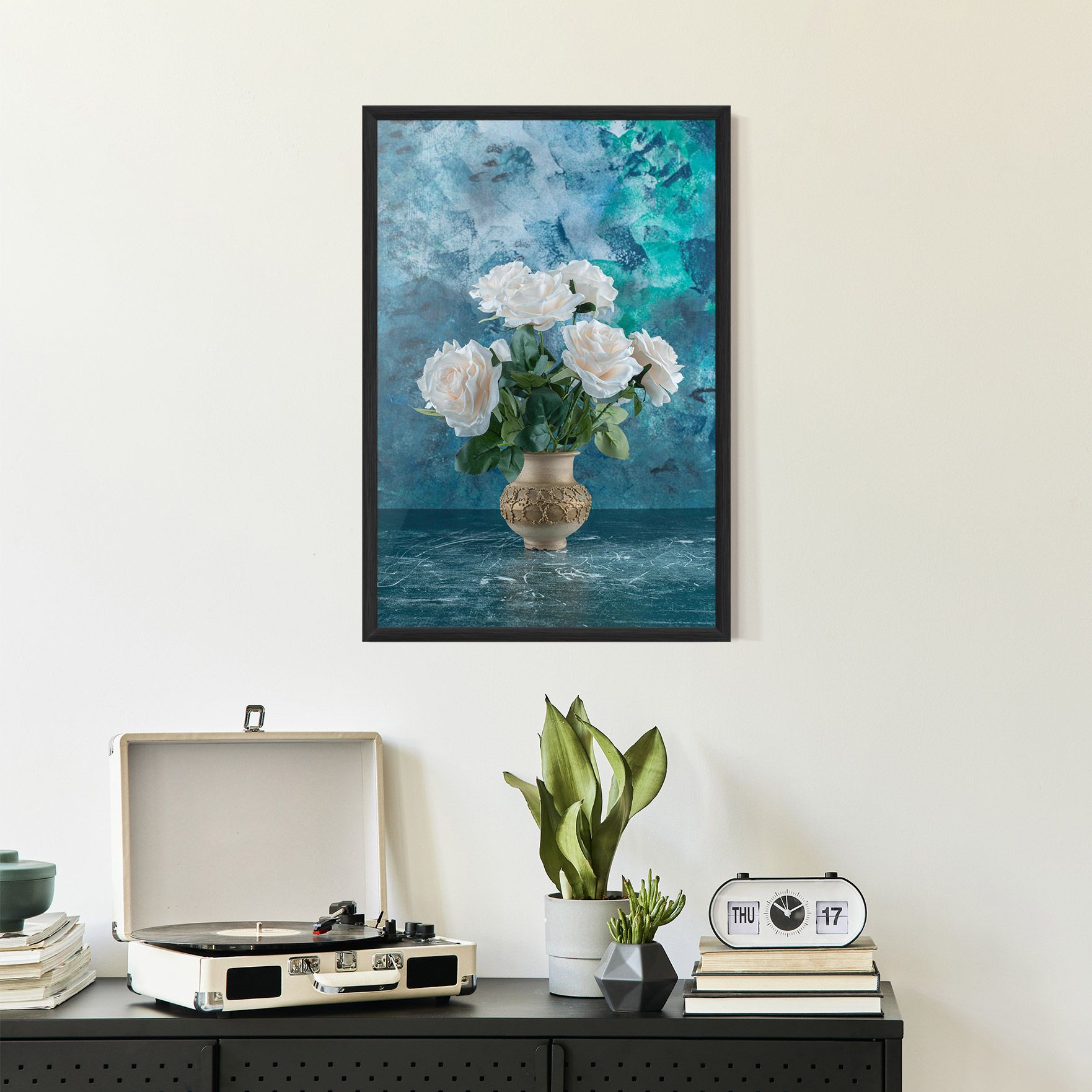White Roses On Blue mockup 2