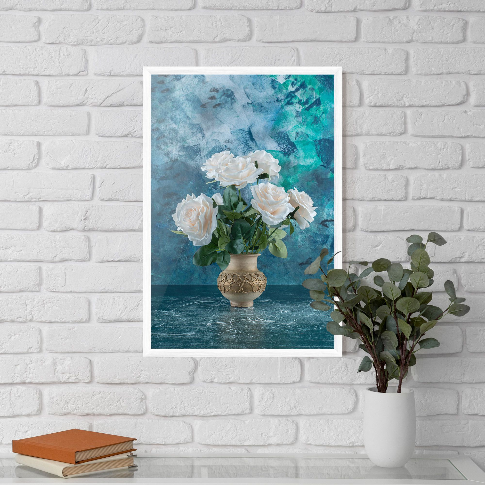 White Roses On Blue mockup 5
