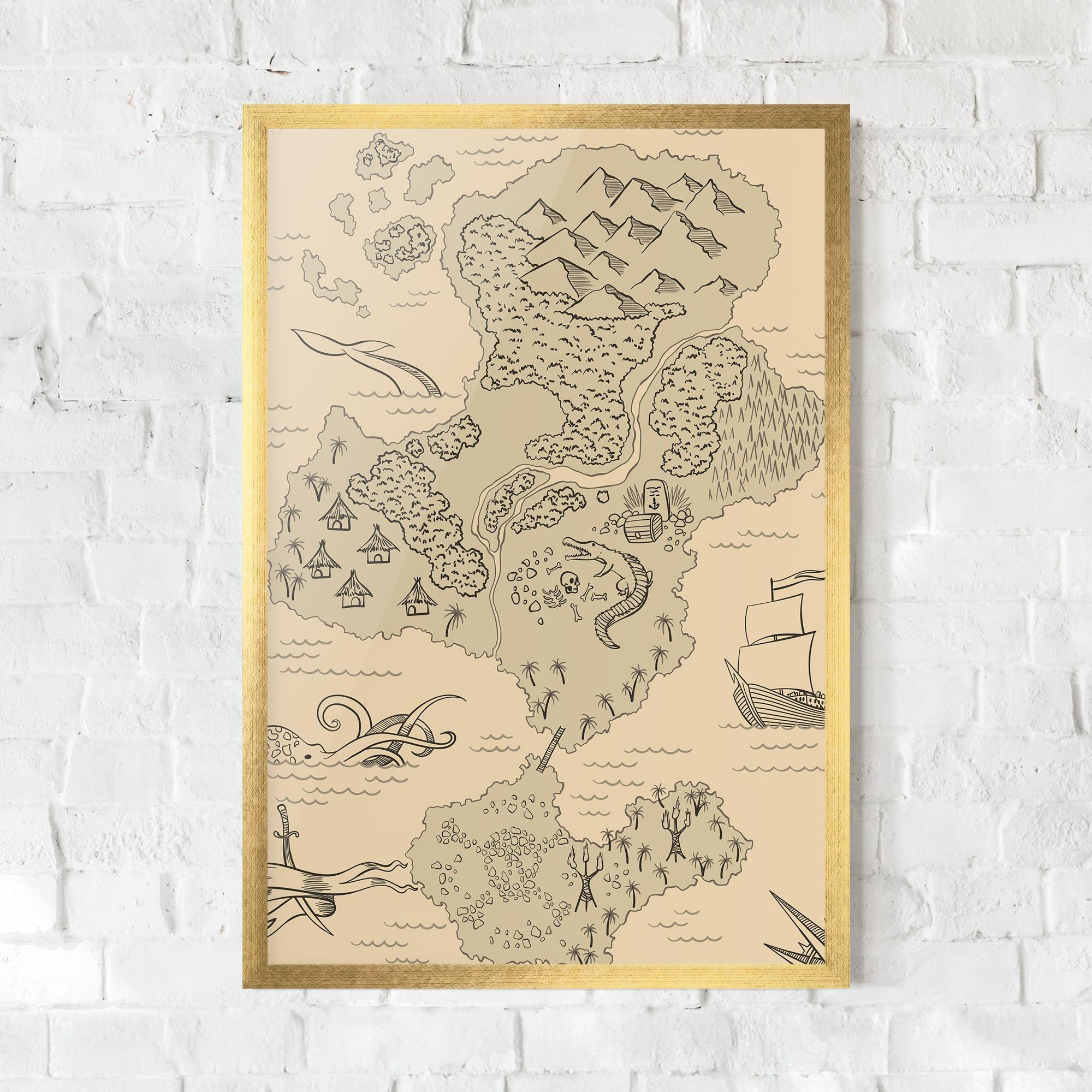 Рамкиран постер Island Old Map mockup 0