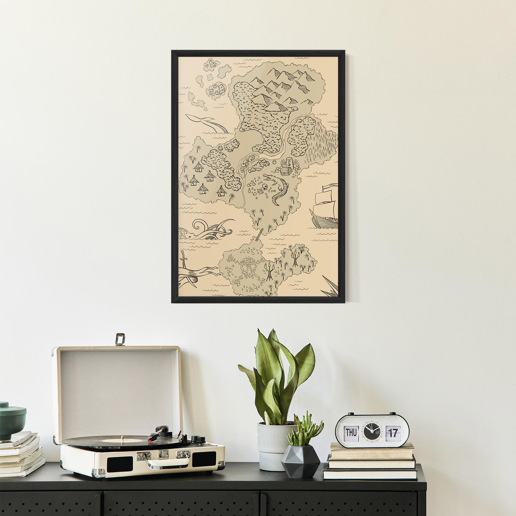 Рамкиран постер Island Old Map mockup 2