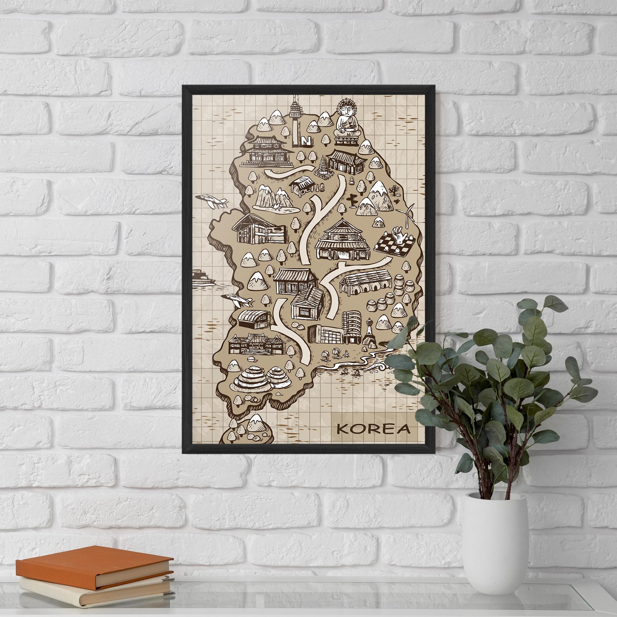 Рамкиран постер Old Korea Map mockup 5