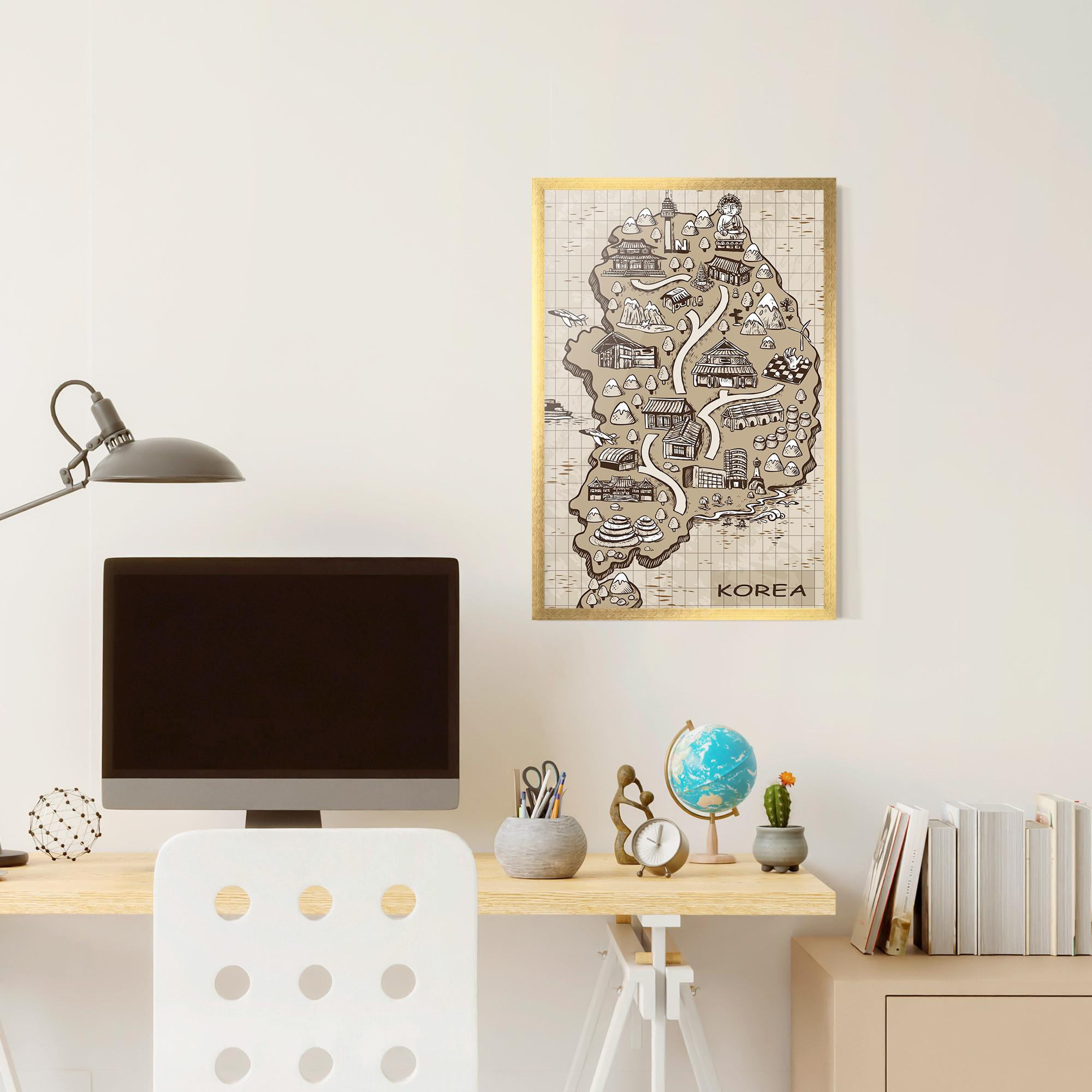 Рамкиран постер Old Korea Map mockup 6