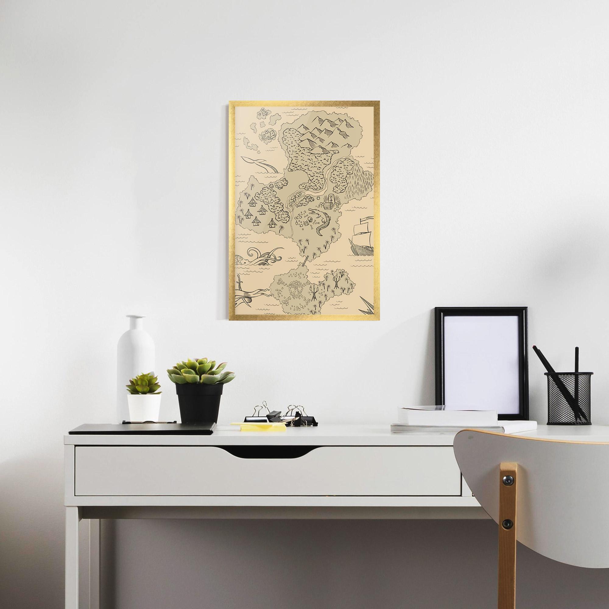 Рамкиран постер Island Old Map mockup 7