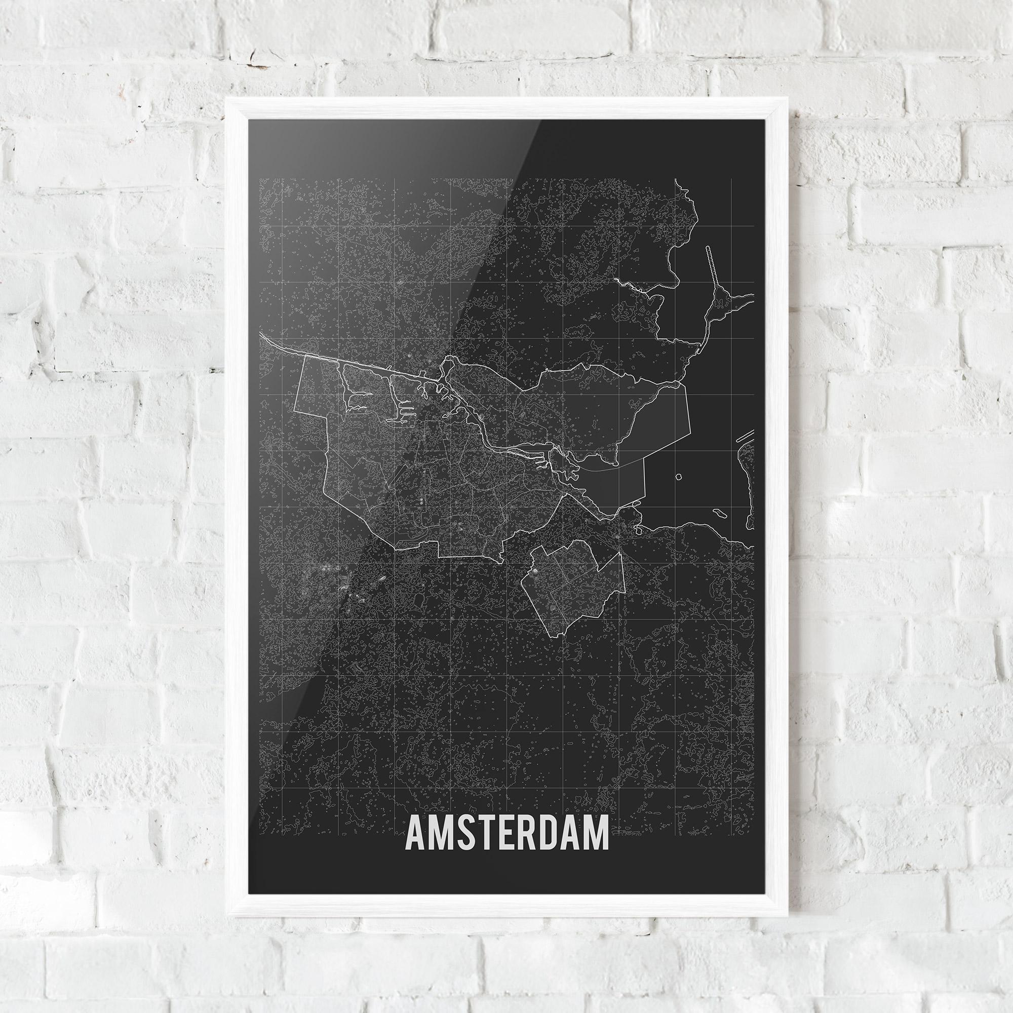 Рамкиран постер Amsterdam Grey Map mockup 0
