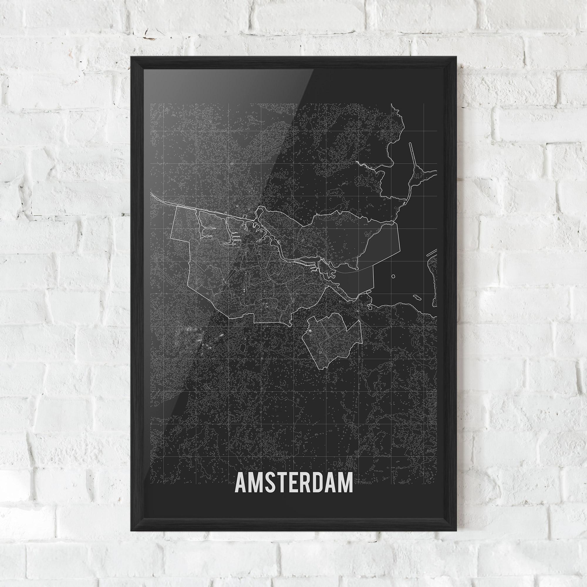 Рамкиран постер Amsterdam Grey Map mockup 0