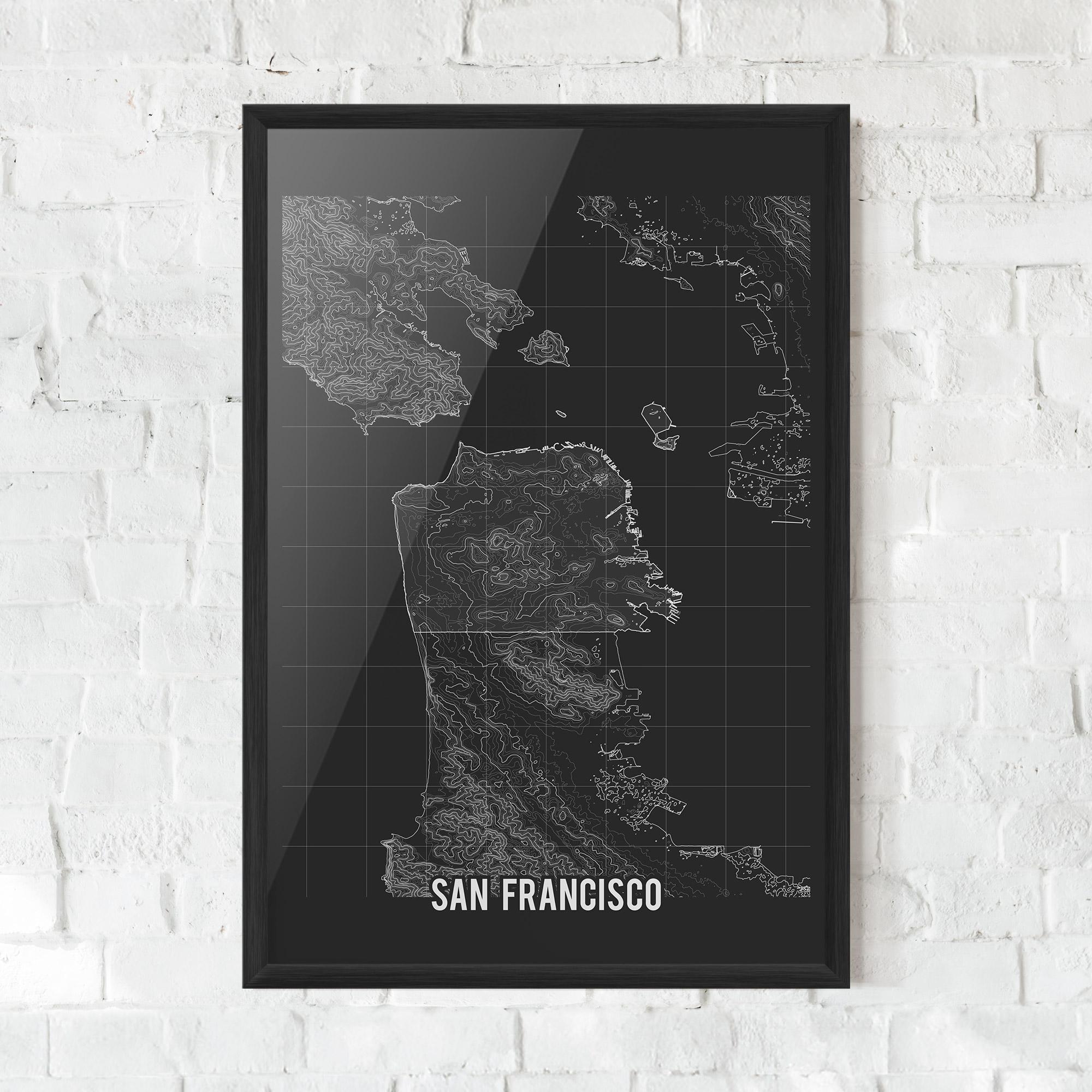 Рамкиран постер San Francisco Grey Map mockup 0