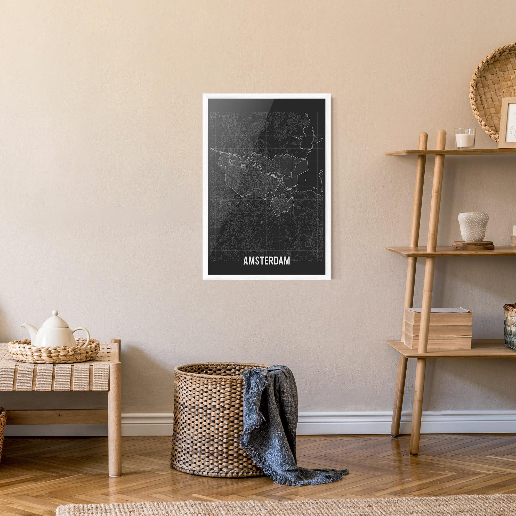 Рамкиран постер Amsterdam Grey Map mockup 9