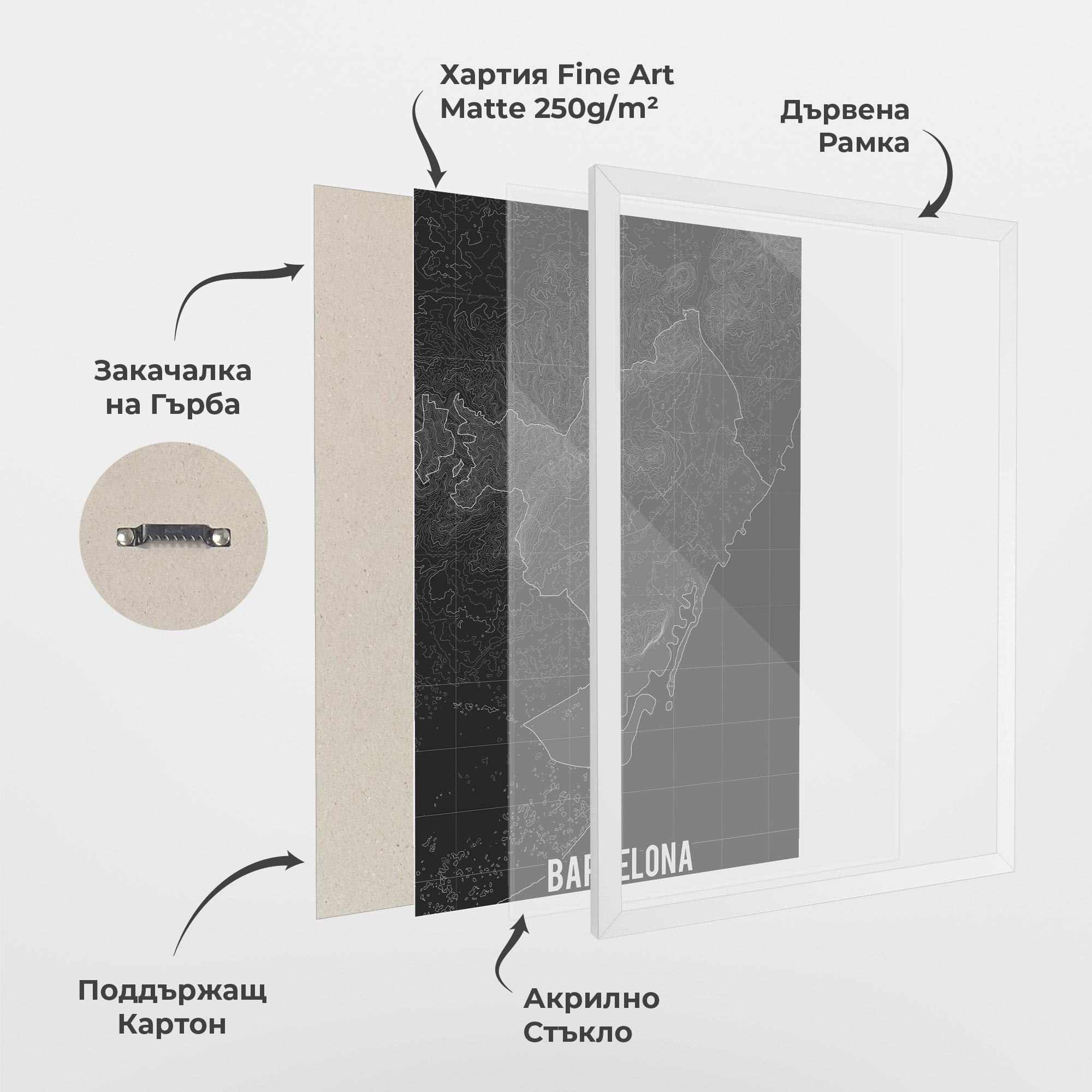 Рамкиран постер Barcelona Grey Map mockup 1