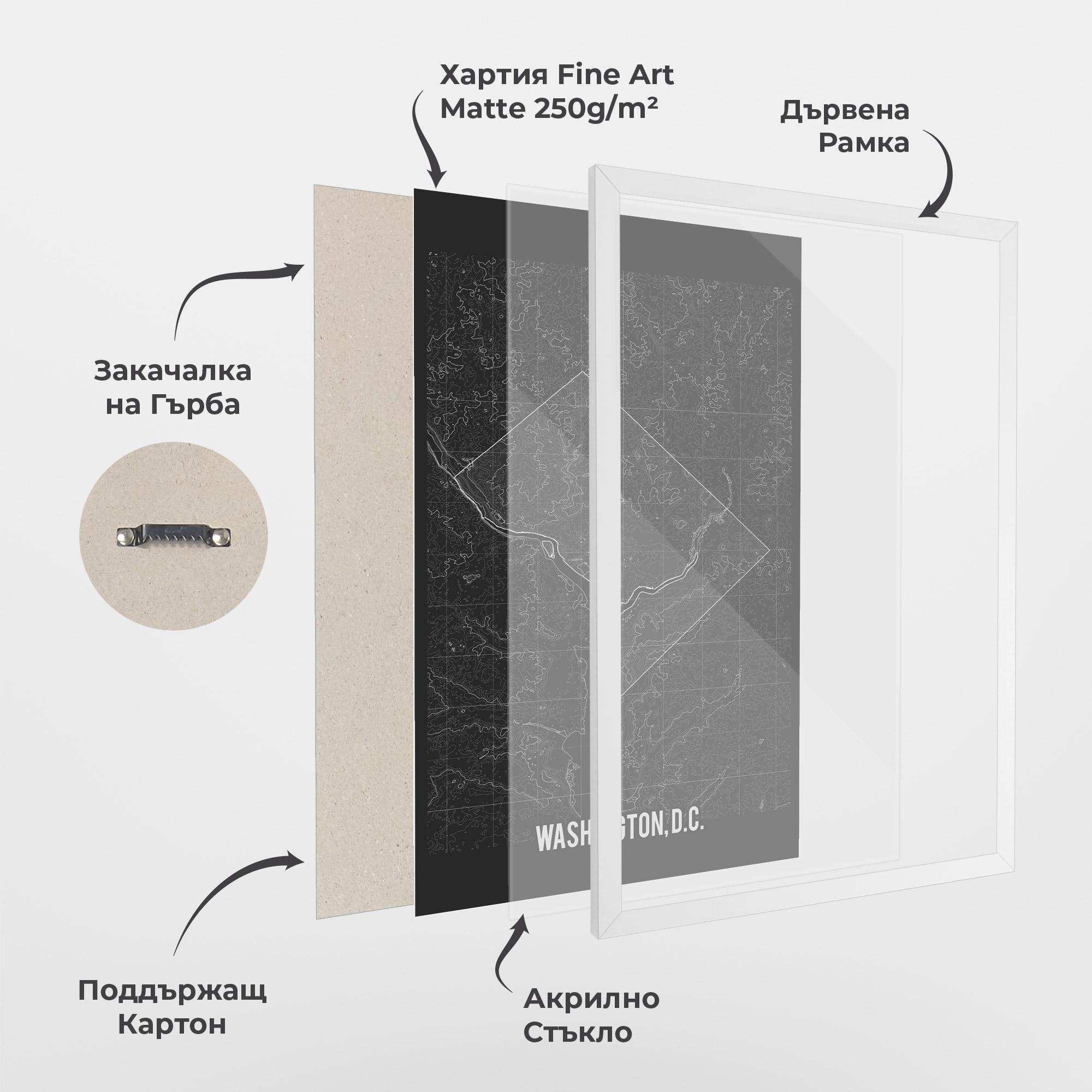 Рамкиран постер Washington Grey Map mockup 1