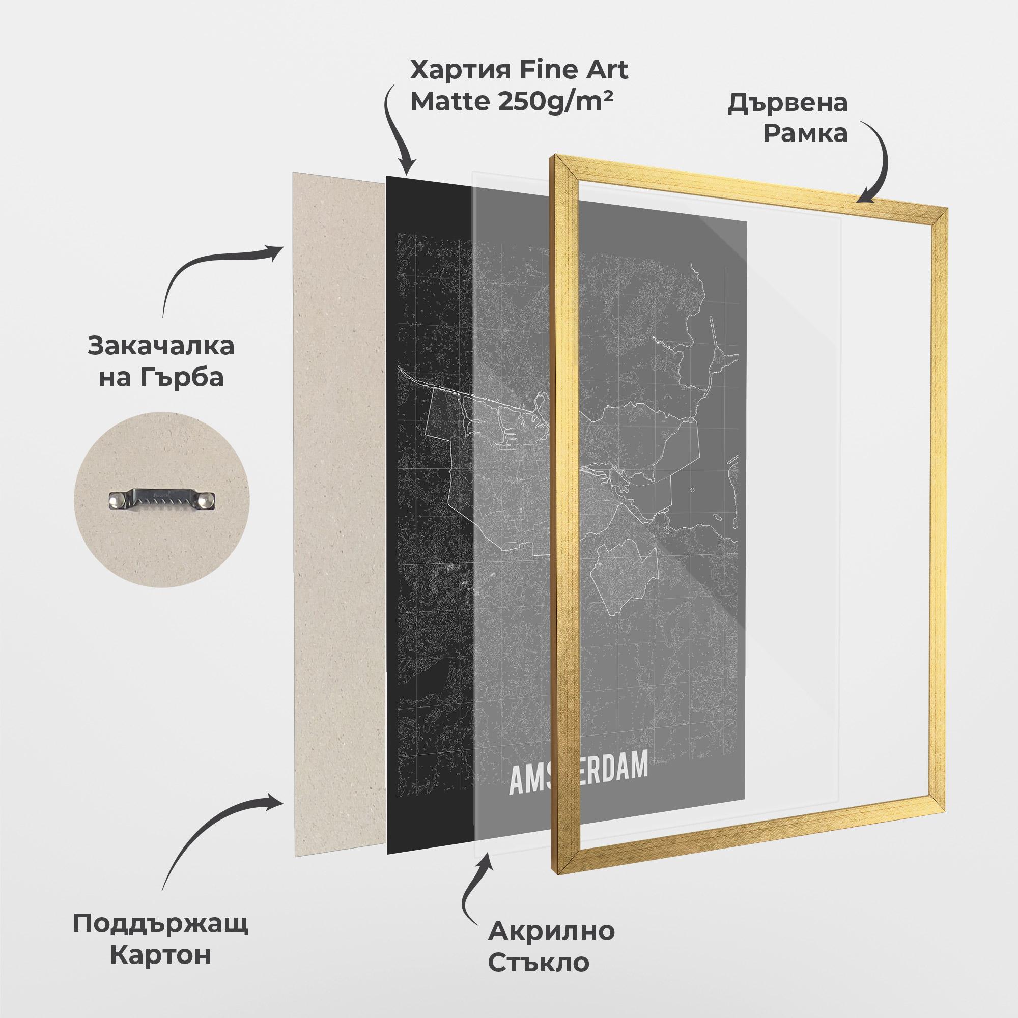 Рамкиран постер Amsterdam Grey Map mockup 1