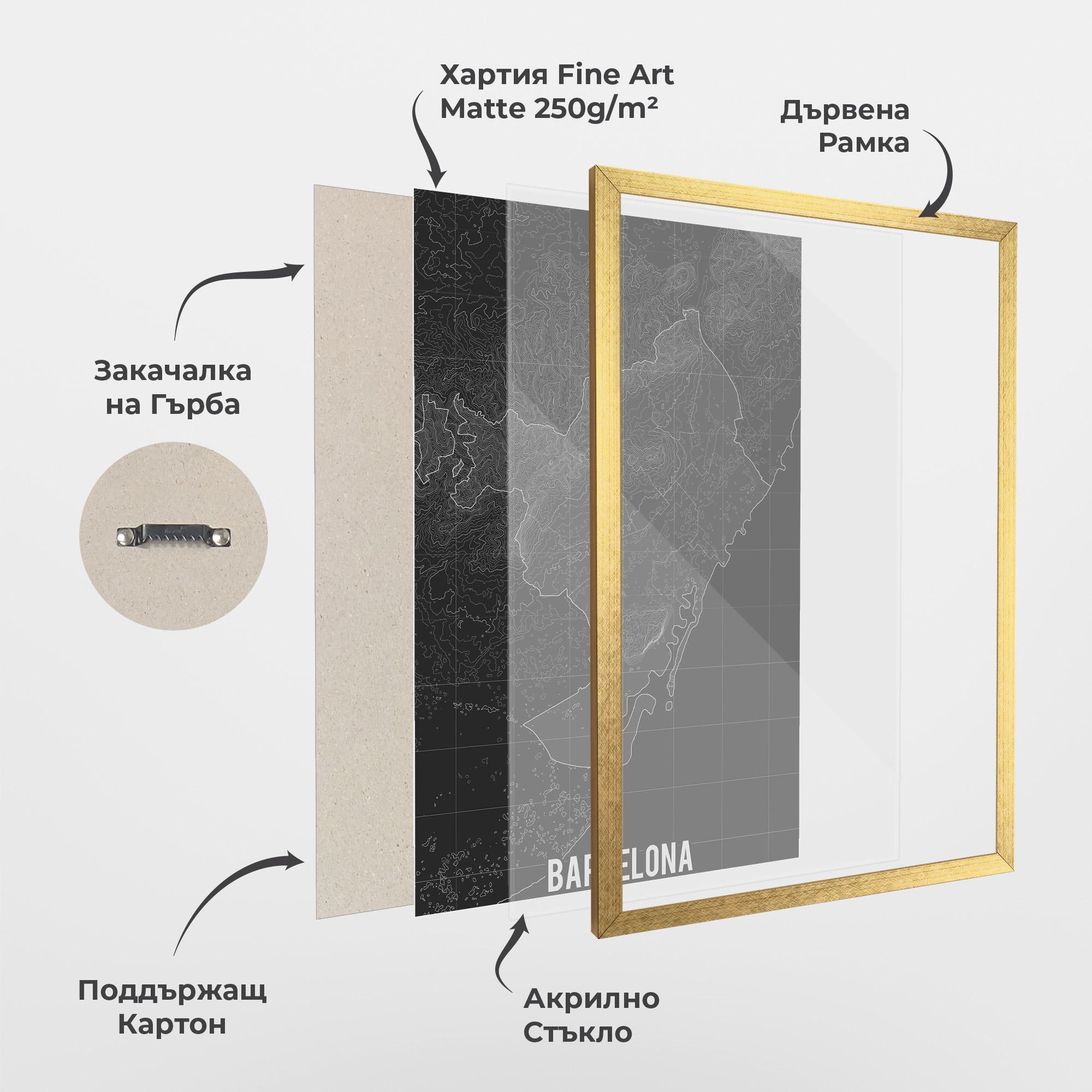 Рамкиран постер Barcelona Grey Map mockup 1
