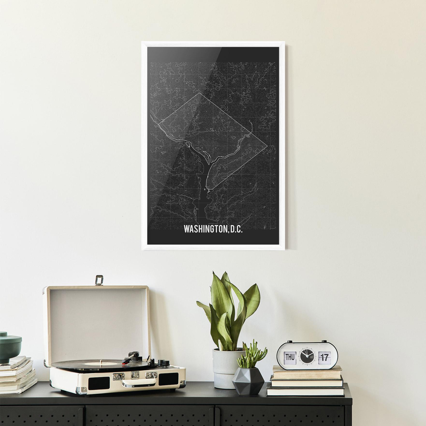 Рамкиран постер Washington Grey Map mockup 2