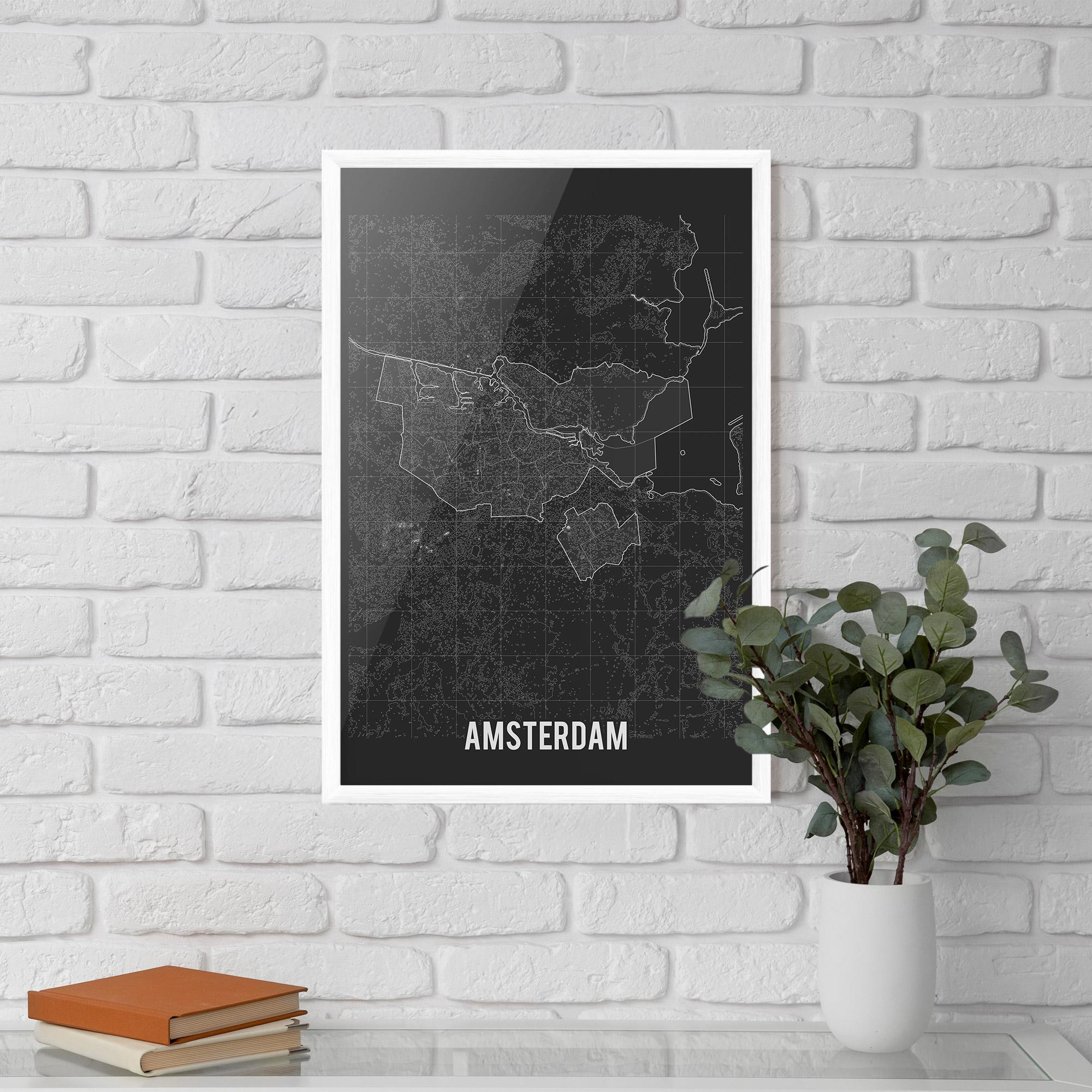 Рамкиран постер Amsterdam Grey Map mockup 5