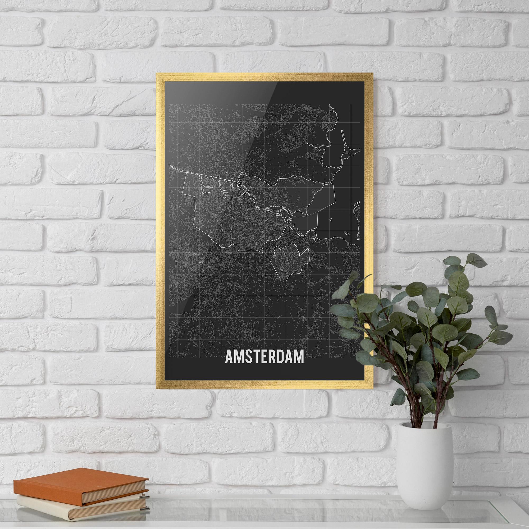 Рамкиран постер Amsterdam Grey Map mockup 5